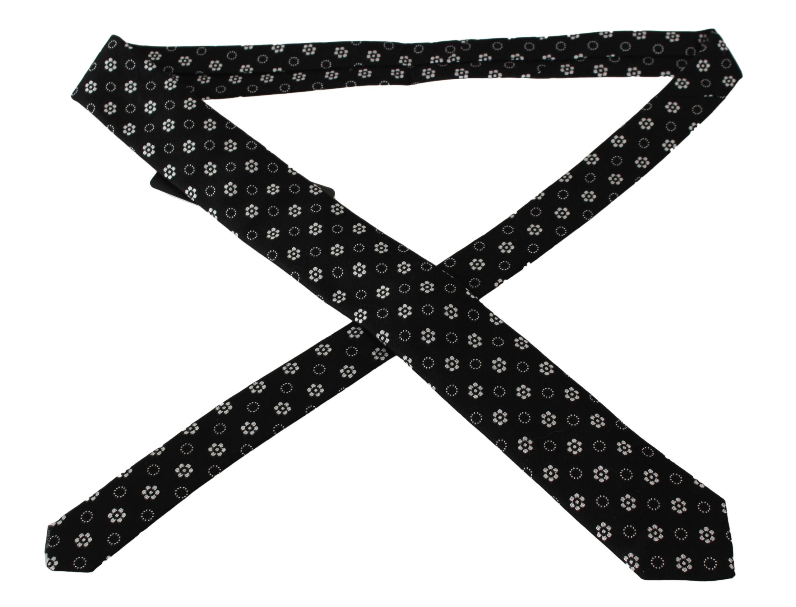 Dolce & Gabbana Black Floral Print 100% Silk Tie