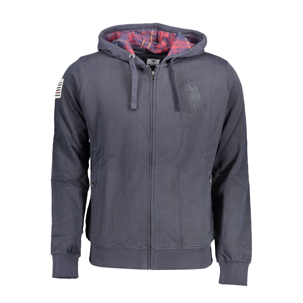 U.S. POLO ASSN. Men's Blue Cotton Sweater with Embroidered Zipper and Pockets