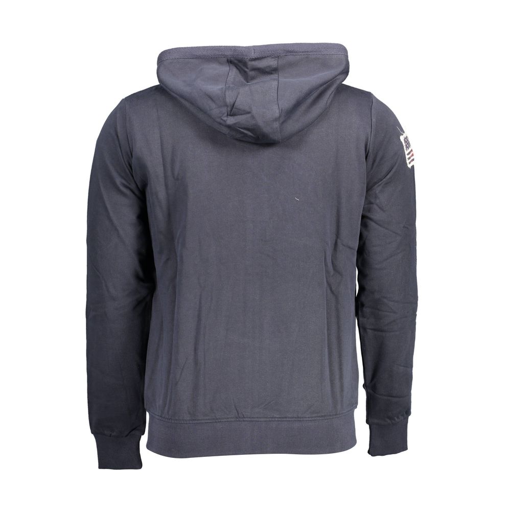 U.S. POLO ASSN. Men's Blue Cotton Sweater with Embroidered Zipper and Pockets