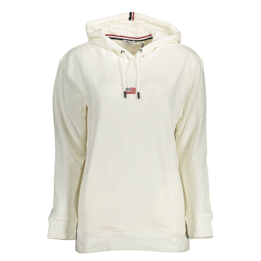 U.S. POLO ASSN. Weißer Baumwollpullover für Frauen mit Kapuze und Taschen