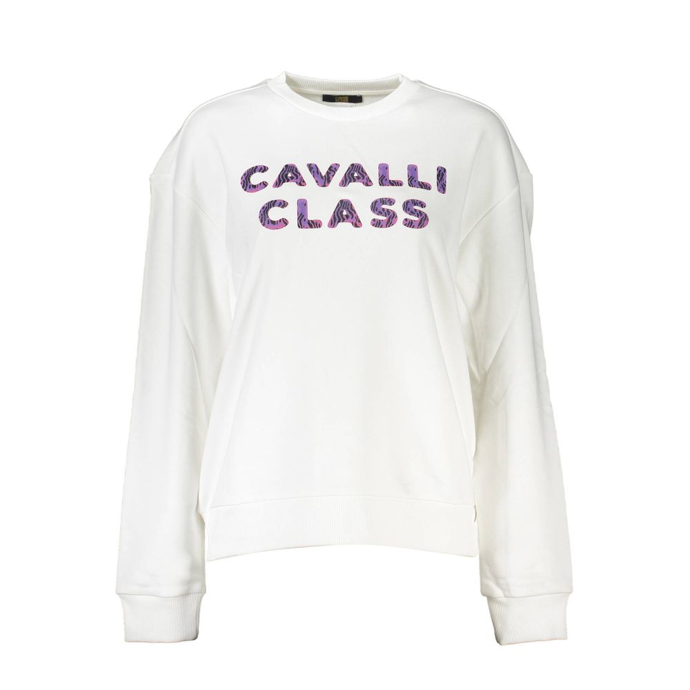 Cavalli Class Weißer Baumwollpullover für Frauen