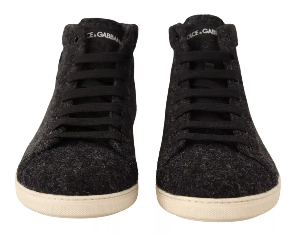 Dolce & Gabbana Grey Wool Cotton Casual High Top Sneakers