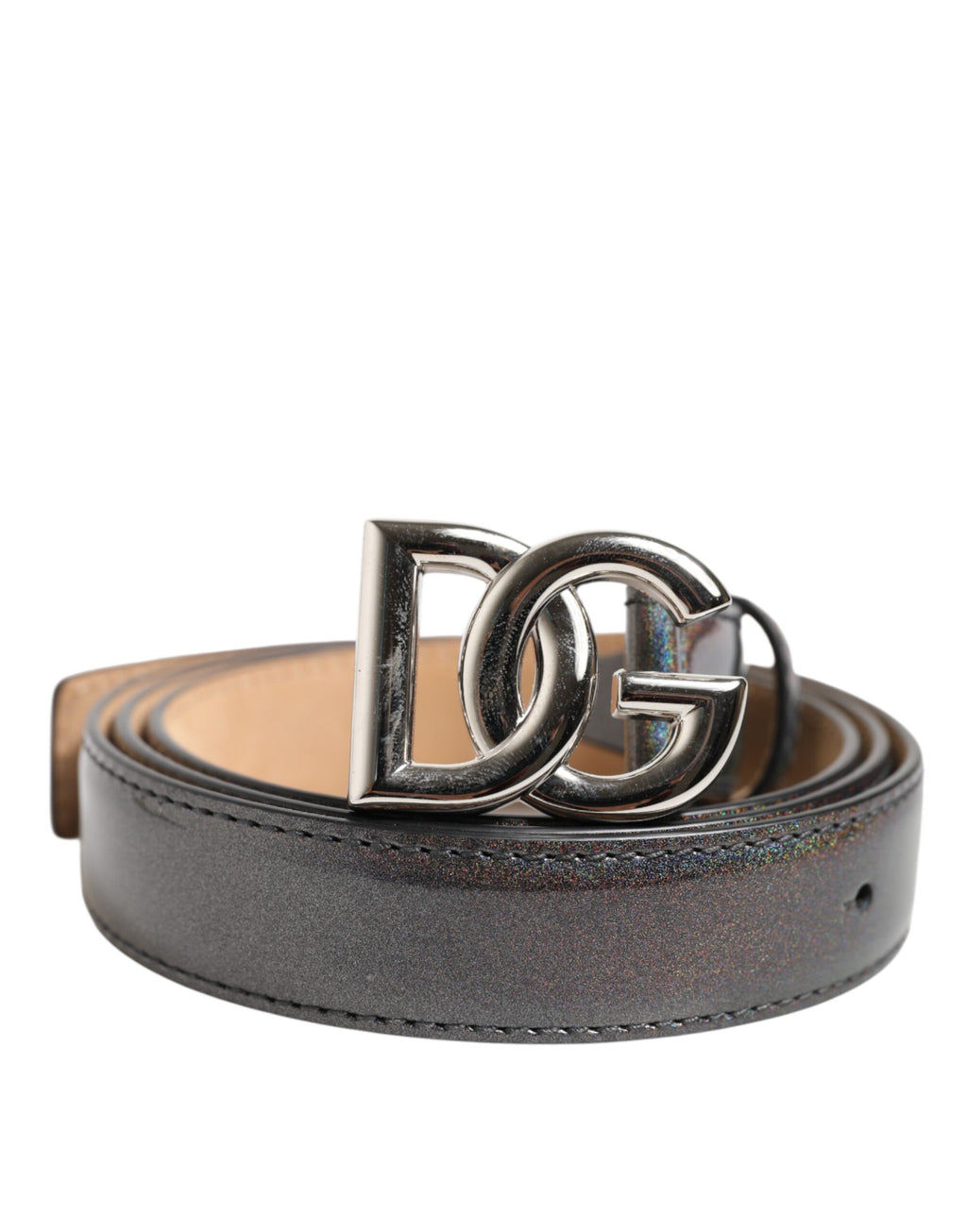 Dolce & Gabbana Metallic Leather Belt with Silver-Tone Logo Buckle