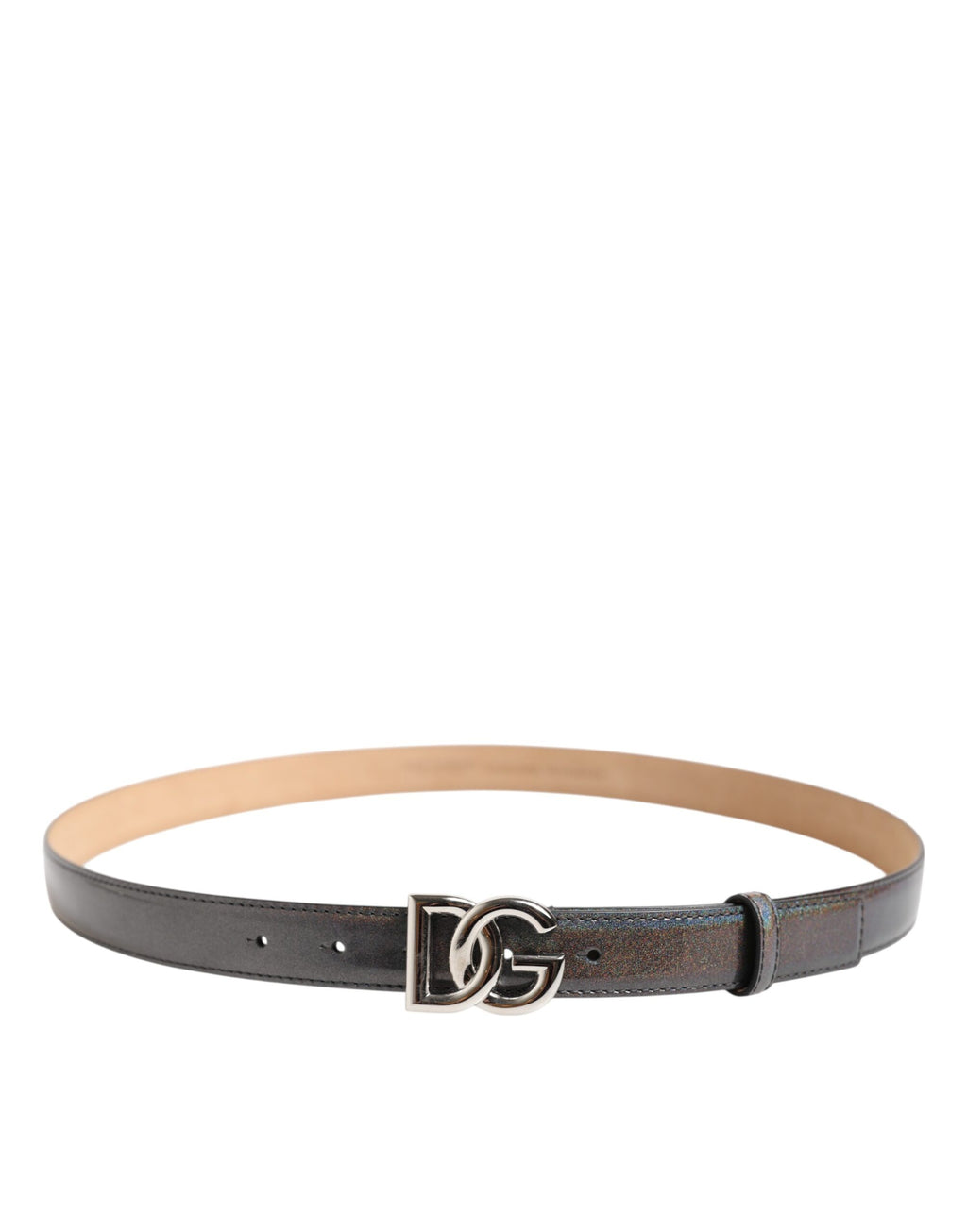Dolce & Gabbana Metallic Leather Belt with Silver-Tone Logo Buckle