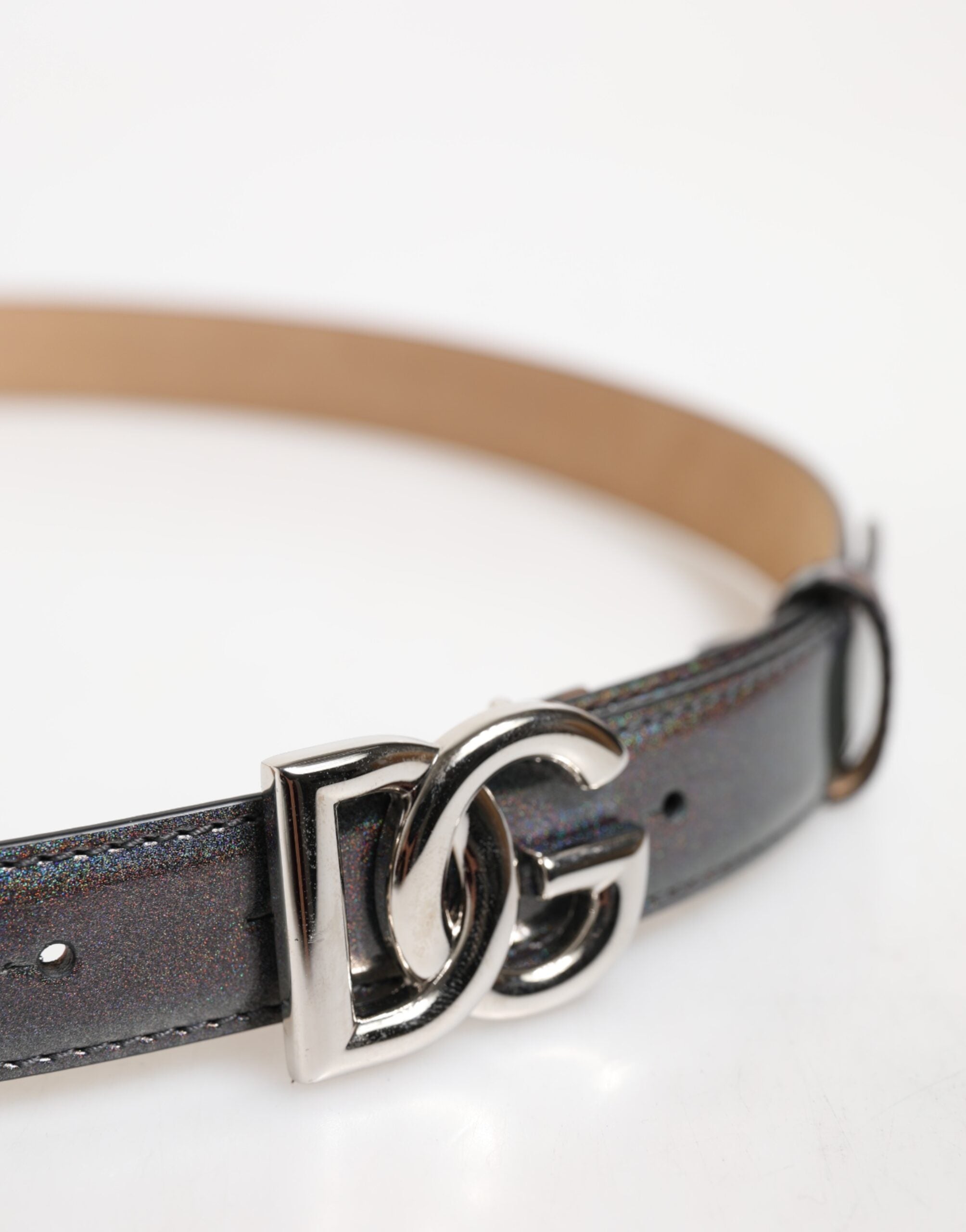Dolce & Gabbana Metallic Leather Belt with Silver-Tone Logo Buckle