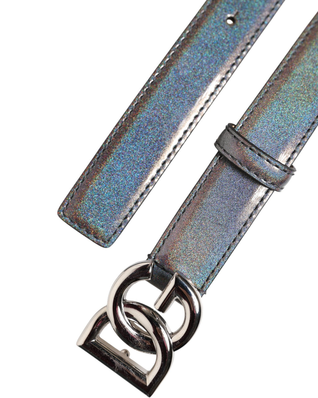 Dolce & Gabbana Metallic Leather Belt with Silver-Tone Logo Buckle