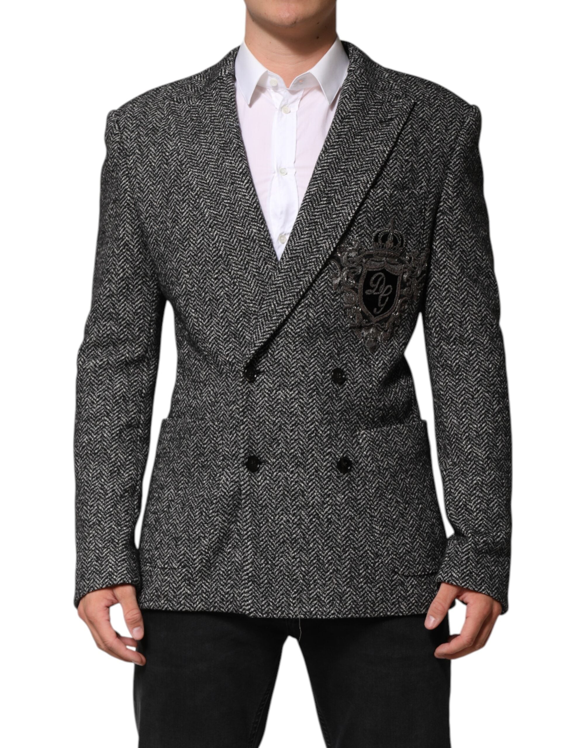 Dolce & Gabbana Black White Double Breasted Men's Suit Blazer