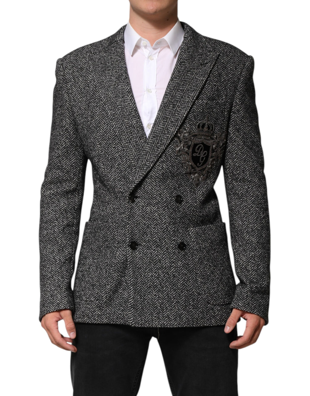 Dolce & Gabbana Black White Double Breasted Men's Suit Blazer