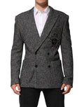 Dolce & Gabbana Black White Double Breasted Men's Suit Blazer