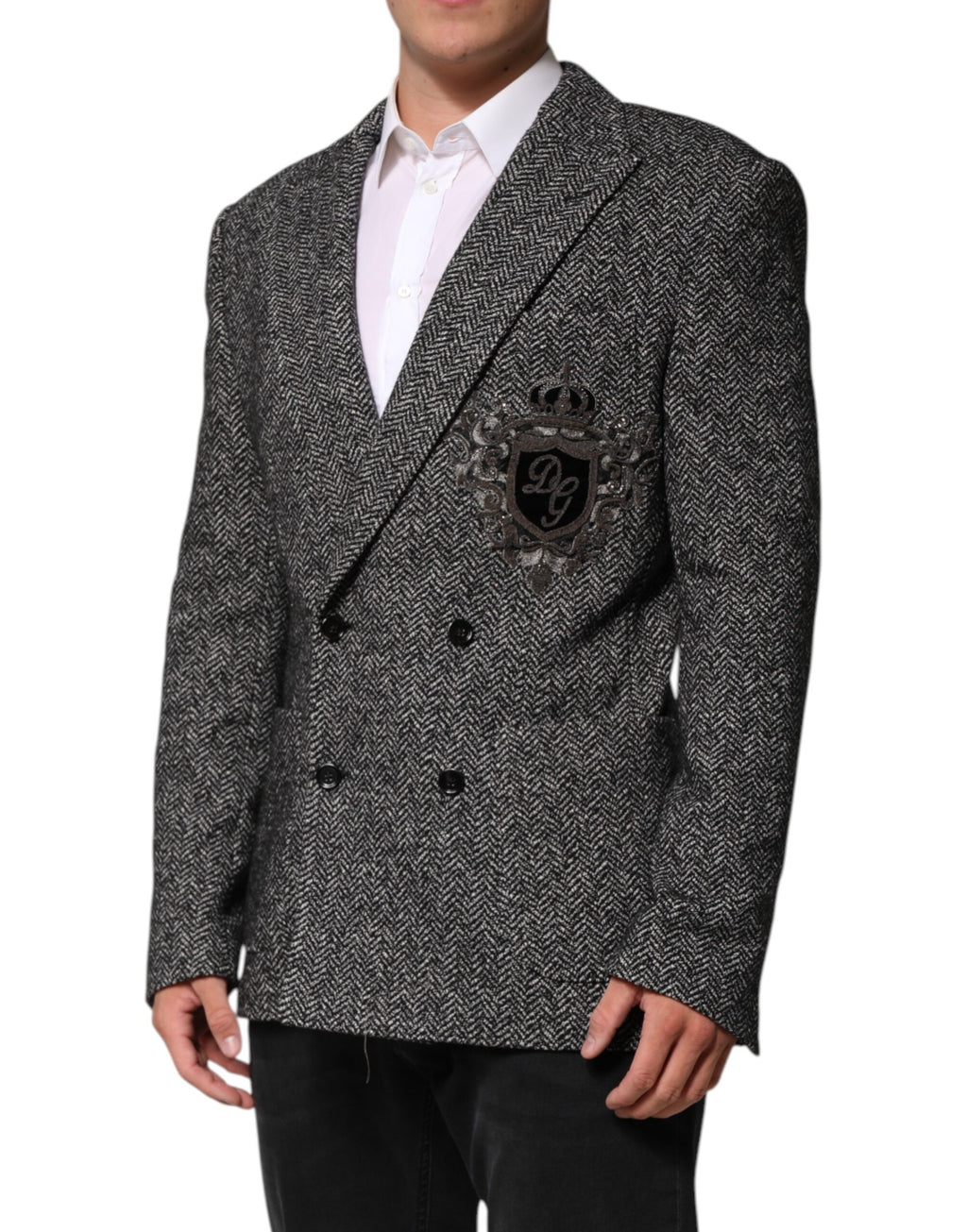 Dolce & Gabbana Black White Double Breasted Men's Suit Blazer