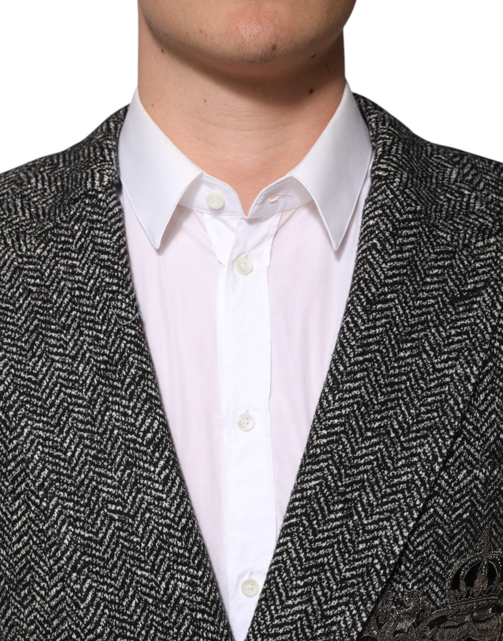 Dolce & Gabbana Black White Double Breasted Men's Suit Blazer