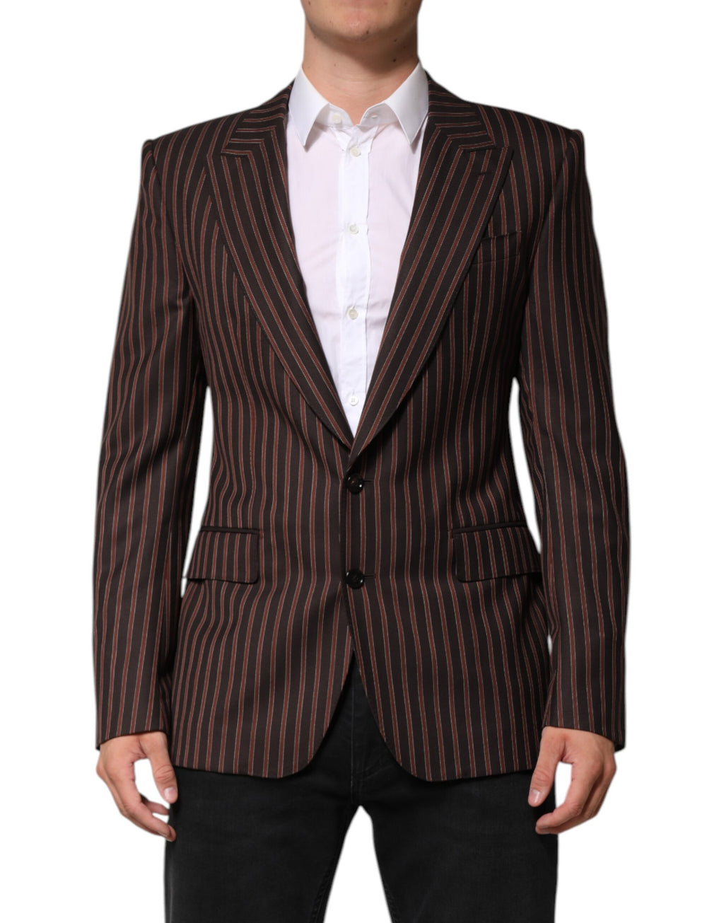 Dolce & Gabbana Schwarzbraun gestreifter einreihiger Blazer