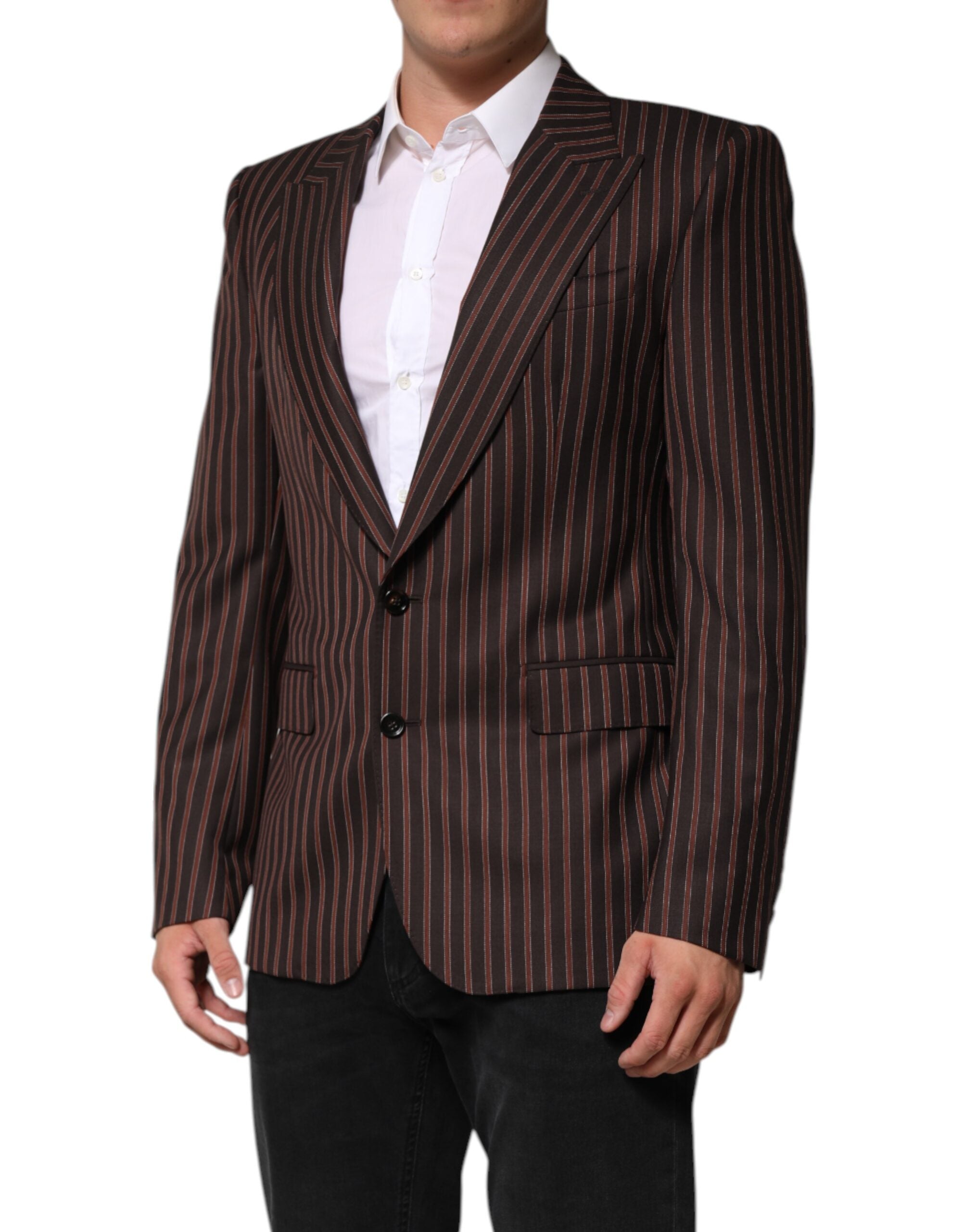 Dolce & Gabbana Schwarzbraun gestreifter einreihiger Blazer