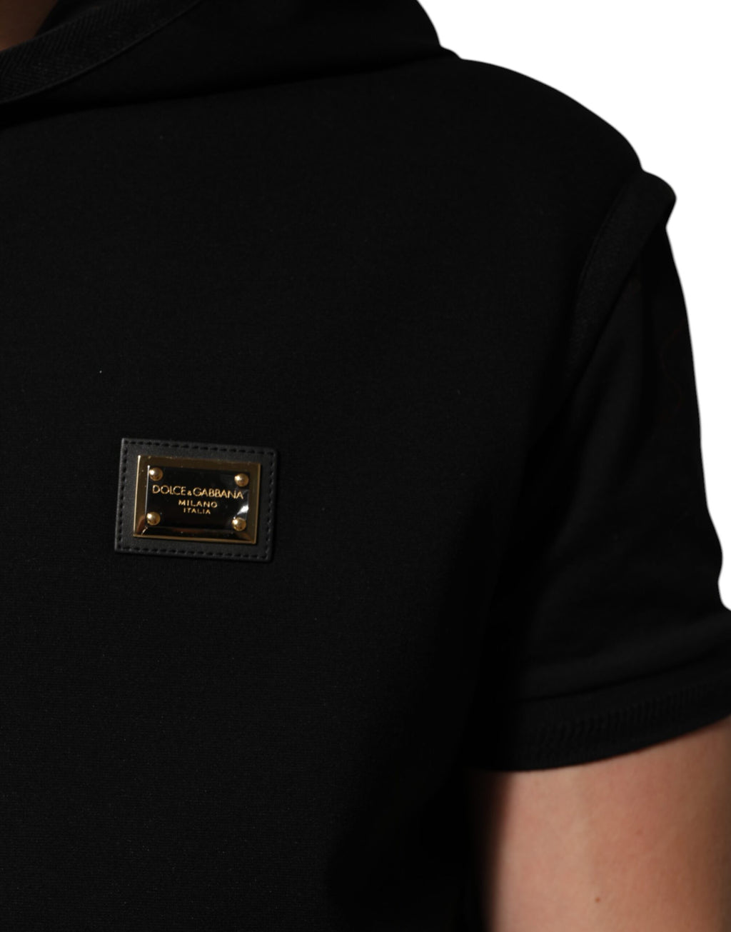Dolce & Gabbana Black Sleeveless Hoodie with Logo Plaque
