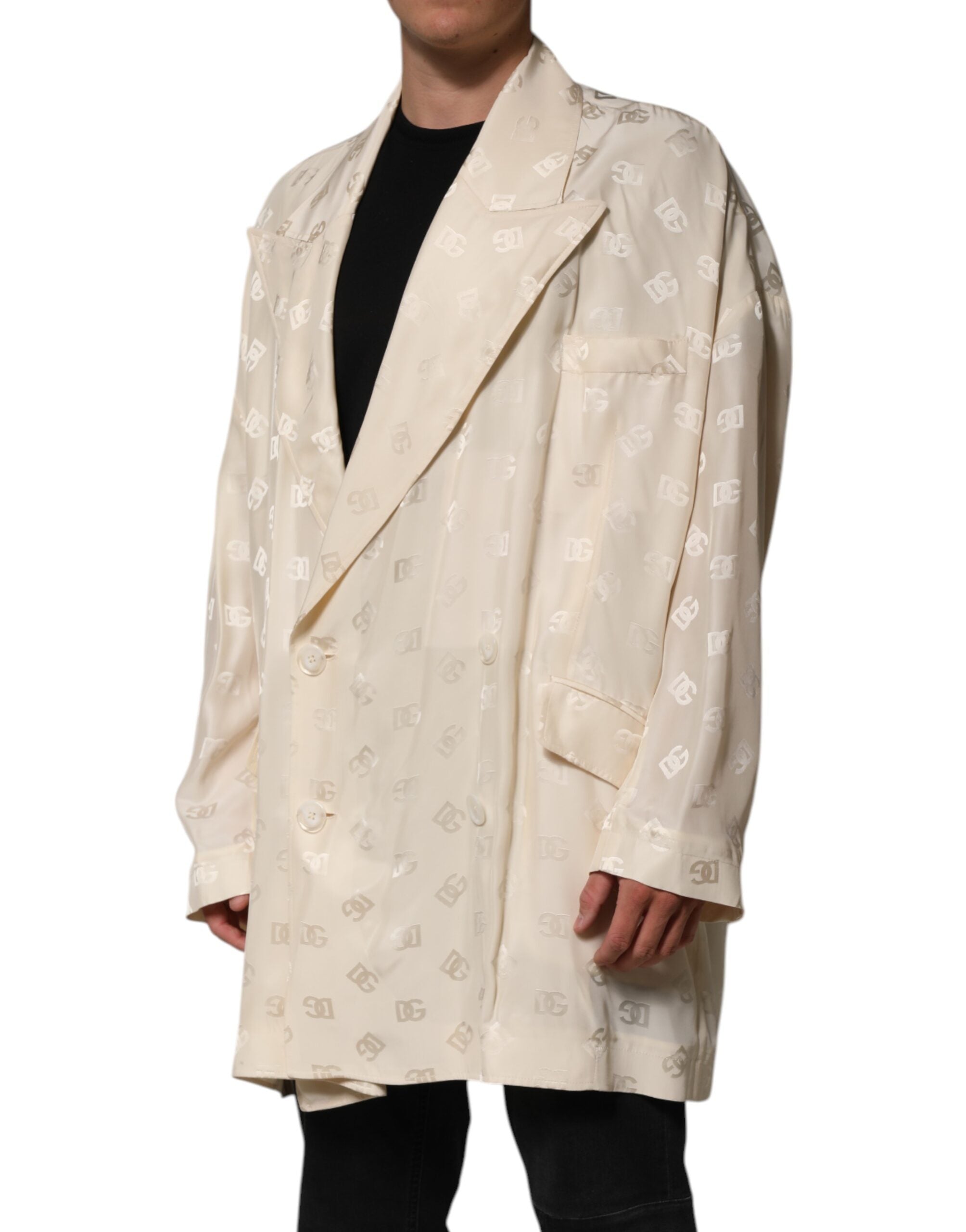 Dolce & Gabbana Beige Polyester Logo Monogramm Mantel Jacke