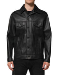 Dolce & Gabbana Black Polyester Biker Jacket with Button Closure