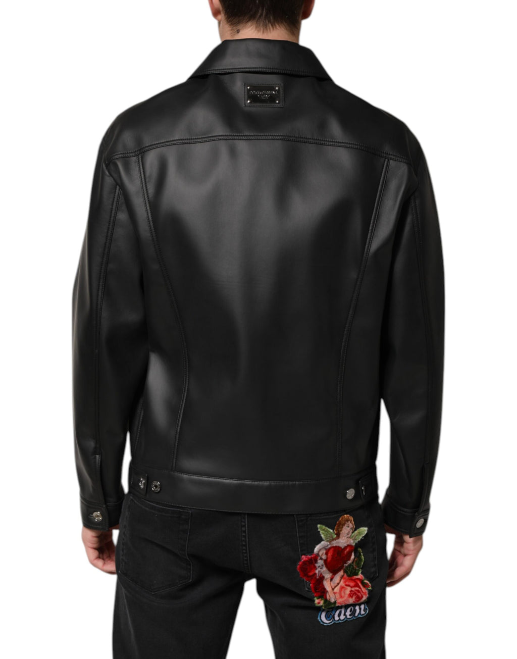 Dolce & Gabbana Black Polyester Biker Jacket with Button Closure