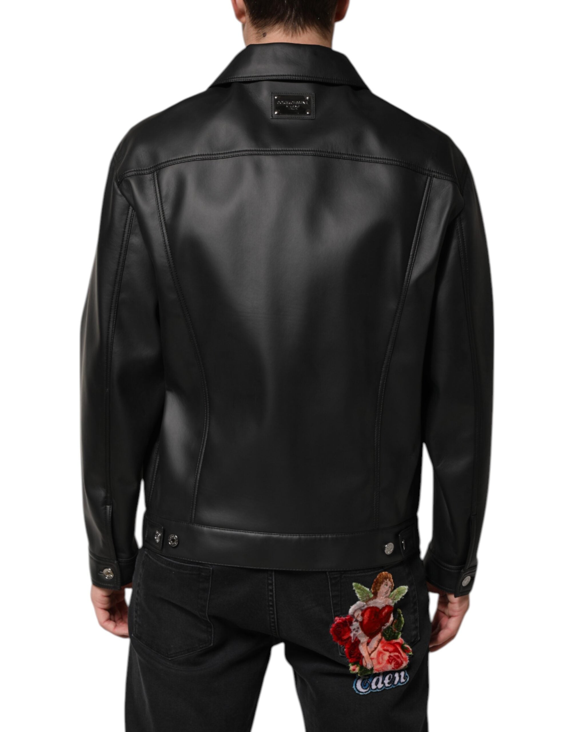 Dolce & Gabbana Black Polyester Biker Jacket with Button Closure