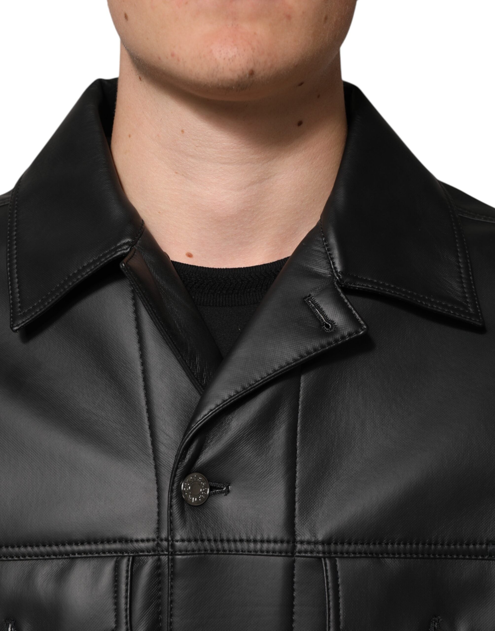 Dolce & Gabbana Black Polyester Biker Jacket with Button Closure