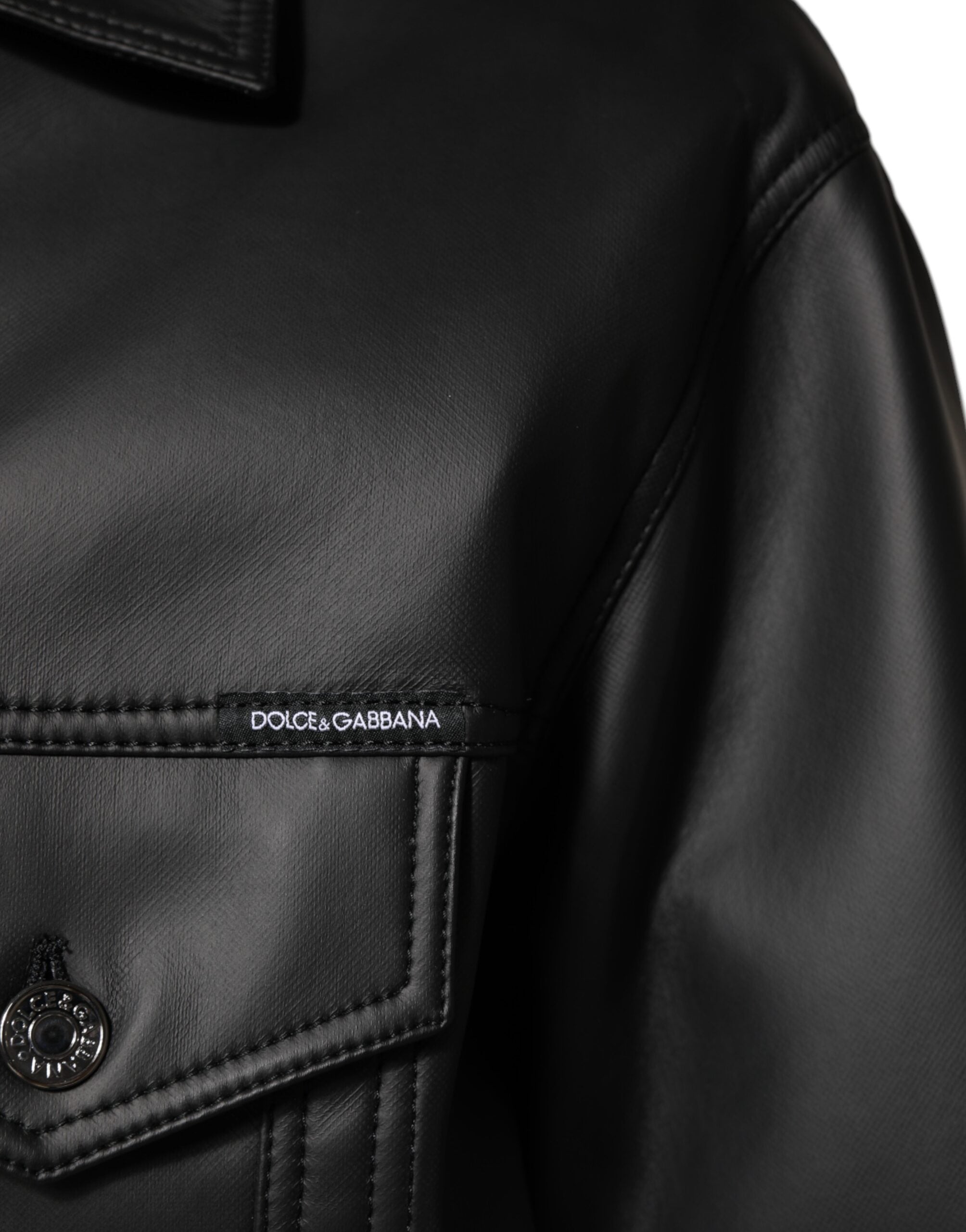 Dolce & Gabbana Black Polyester Biker Jacket with Button Closure