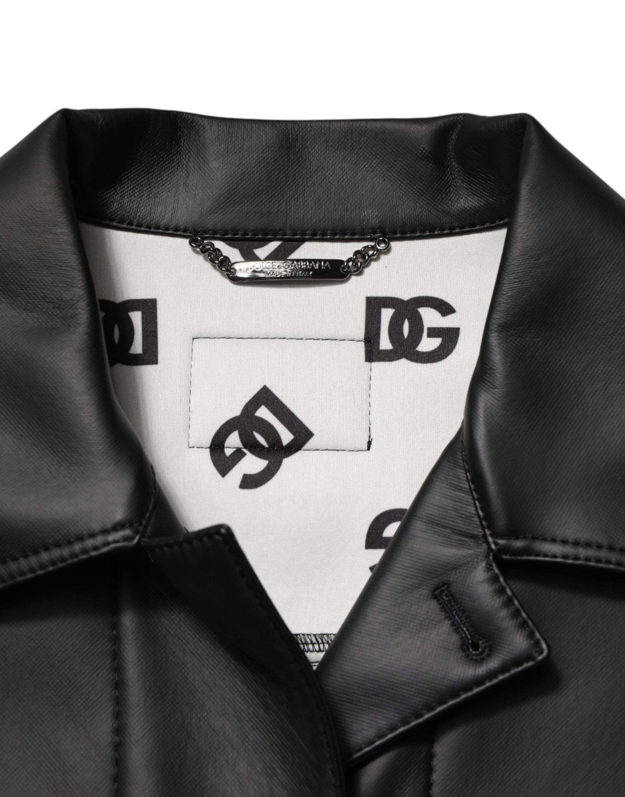 Dolce & Gabbana Black Polyester Biker Jacket with Button Closure