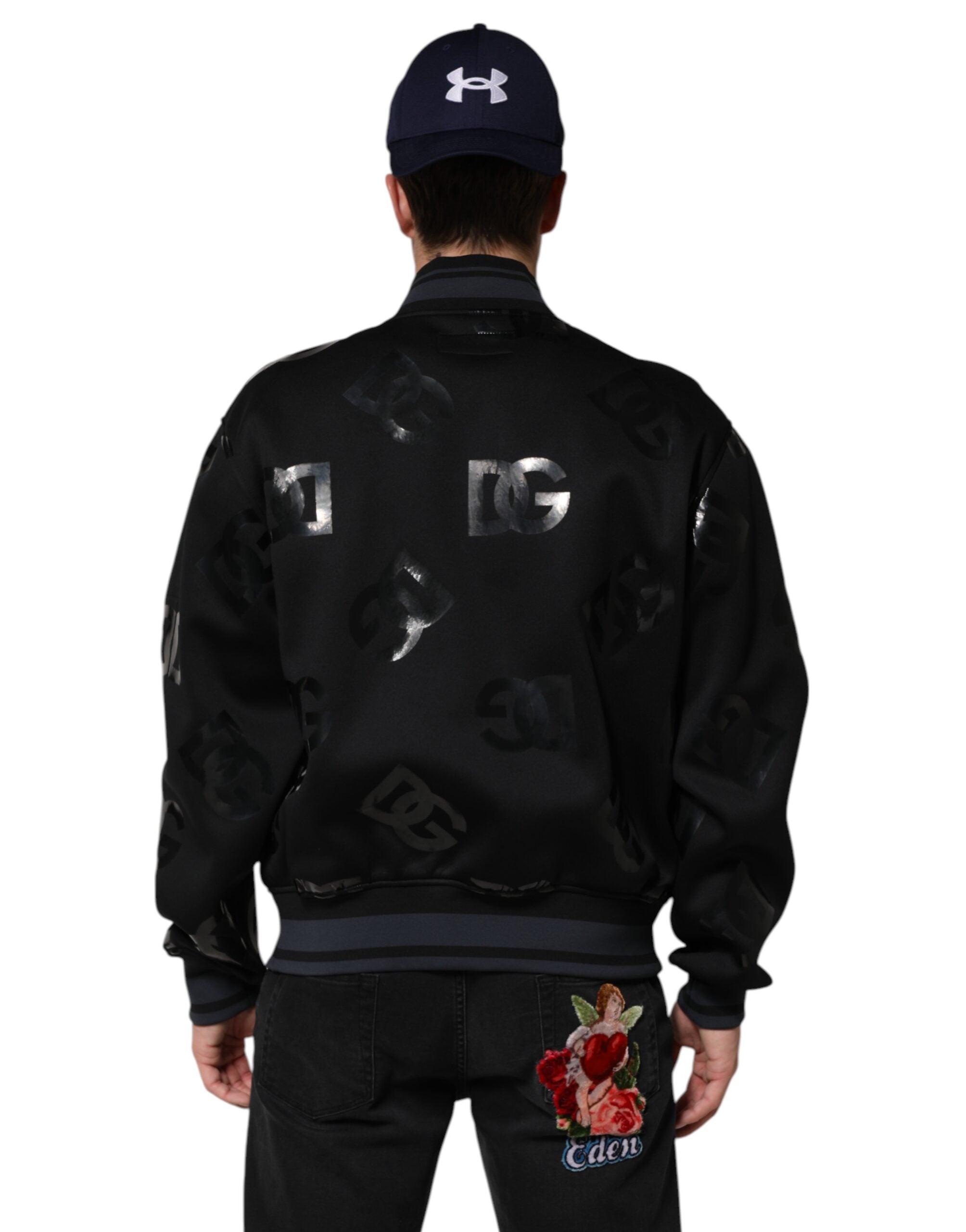 Dolce & Gabbana Schwarze Wolle Logo DG Mania Männer Bomberjacke