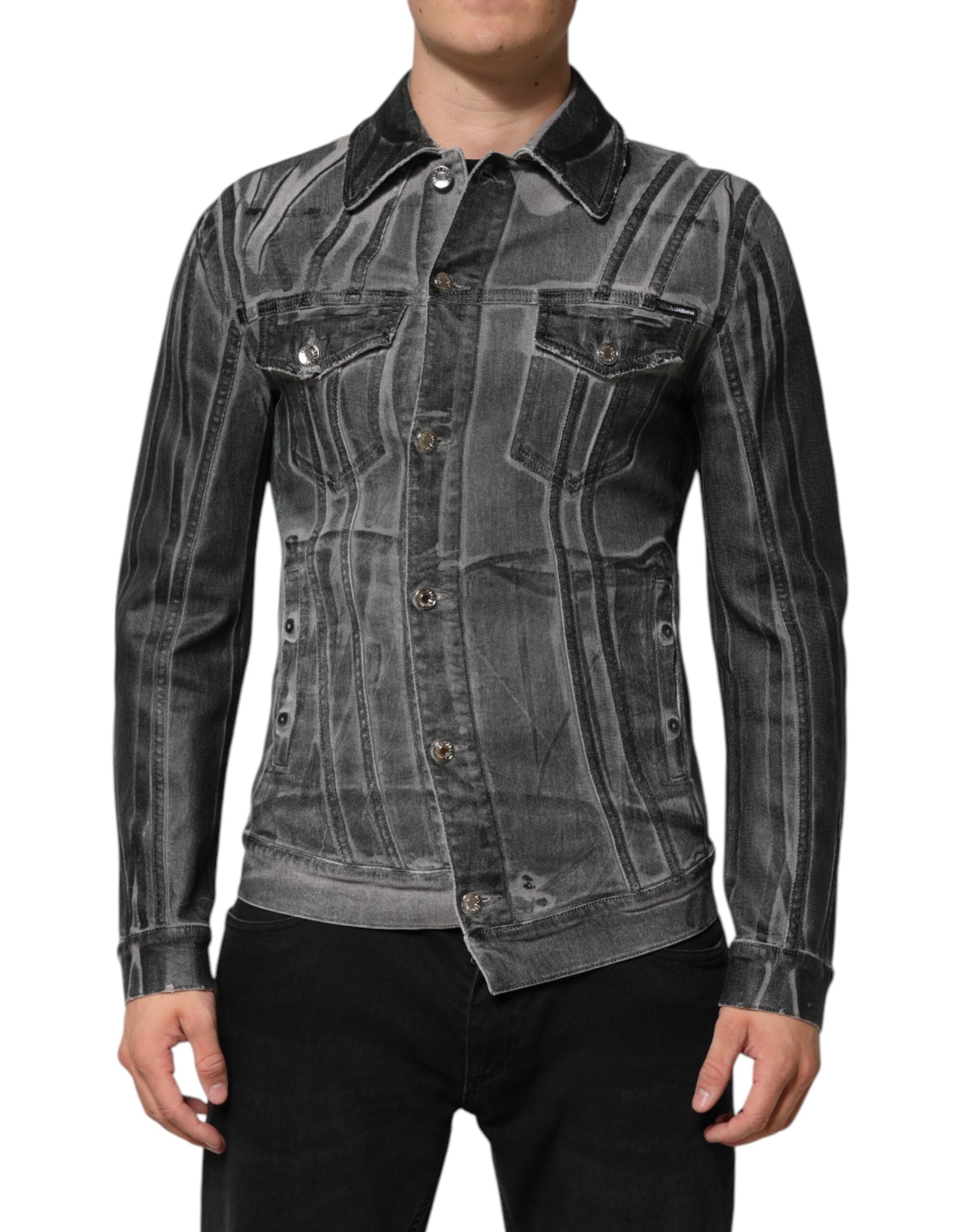 Dolce & Gabbana Grey Washed Cotton Stretch Denim Jacket