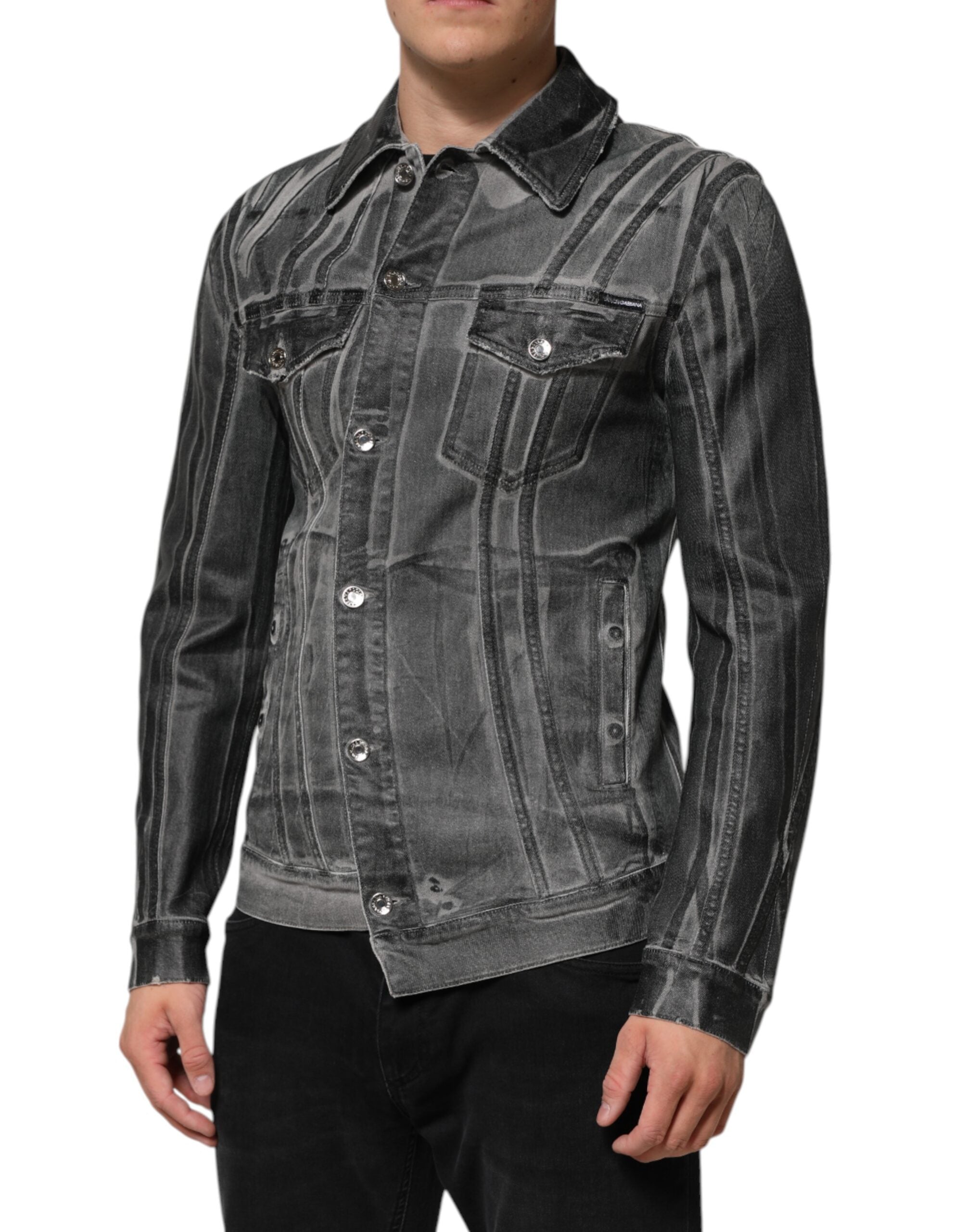Dolce & Gabbana Grey Washed Cotton Stretch Denim Jacket