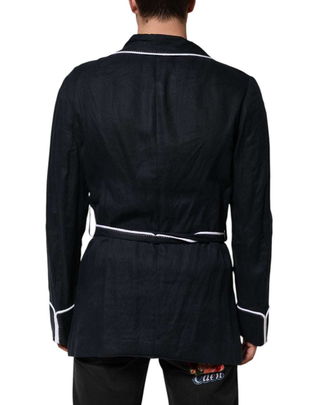 Dolce & Gabbana Dark Blue DG Embroidered Jacket Robe Blazer