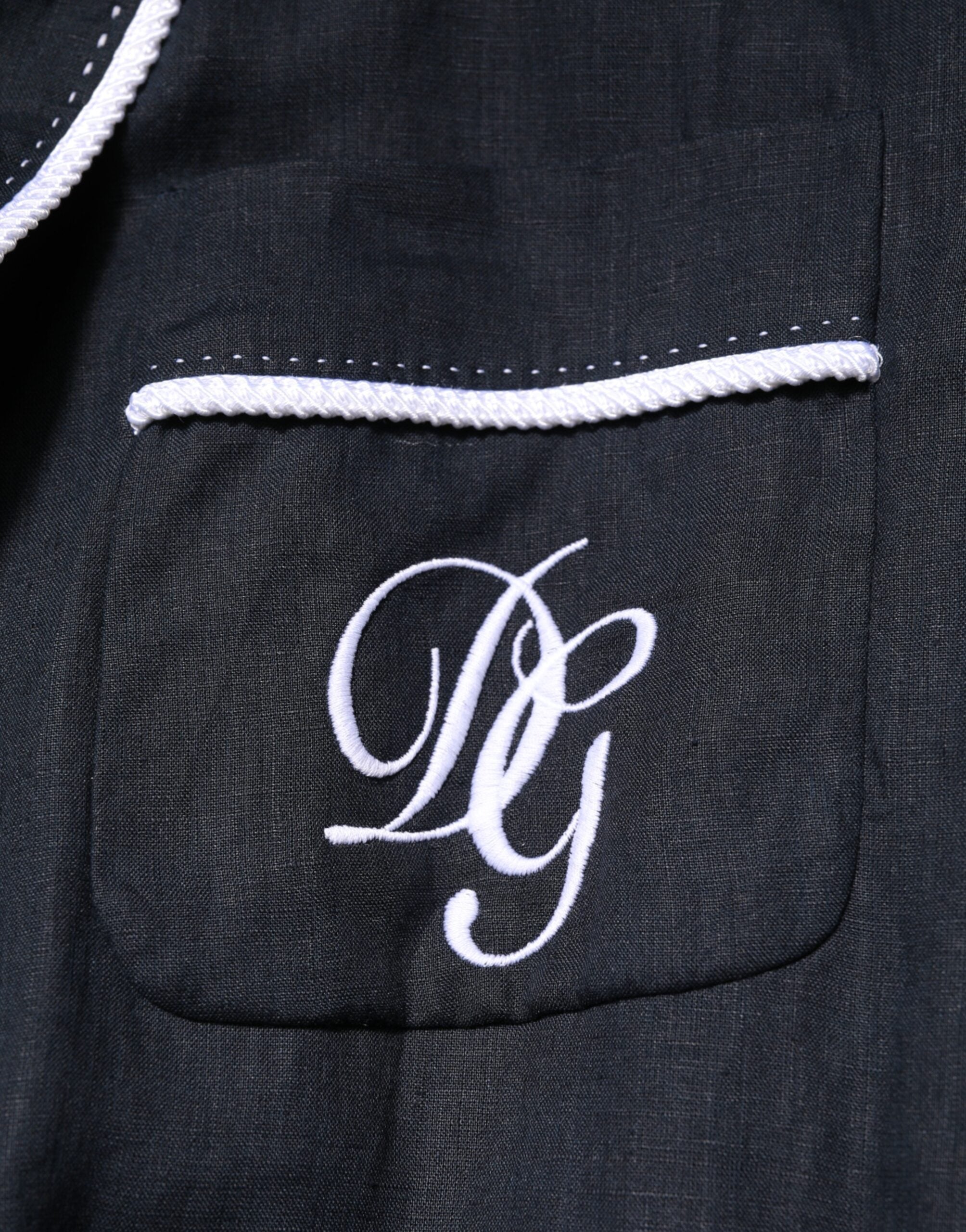 Dolce & Gabbana Dark Blue DG Embroidered Jacket Robe Blazer