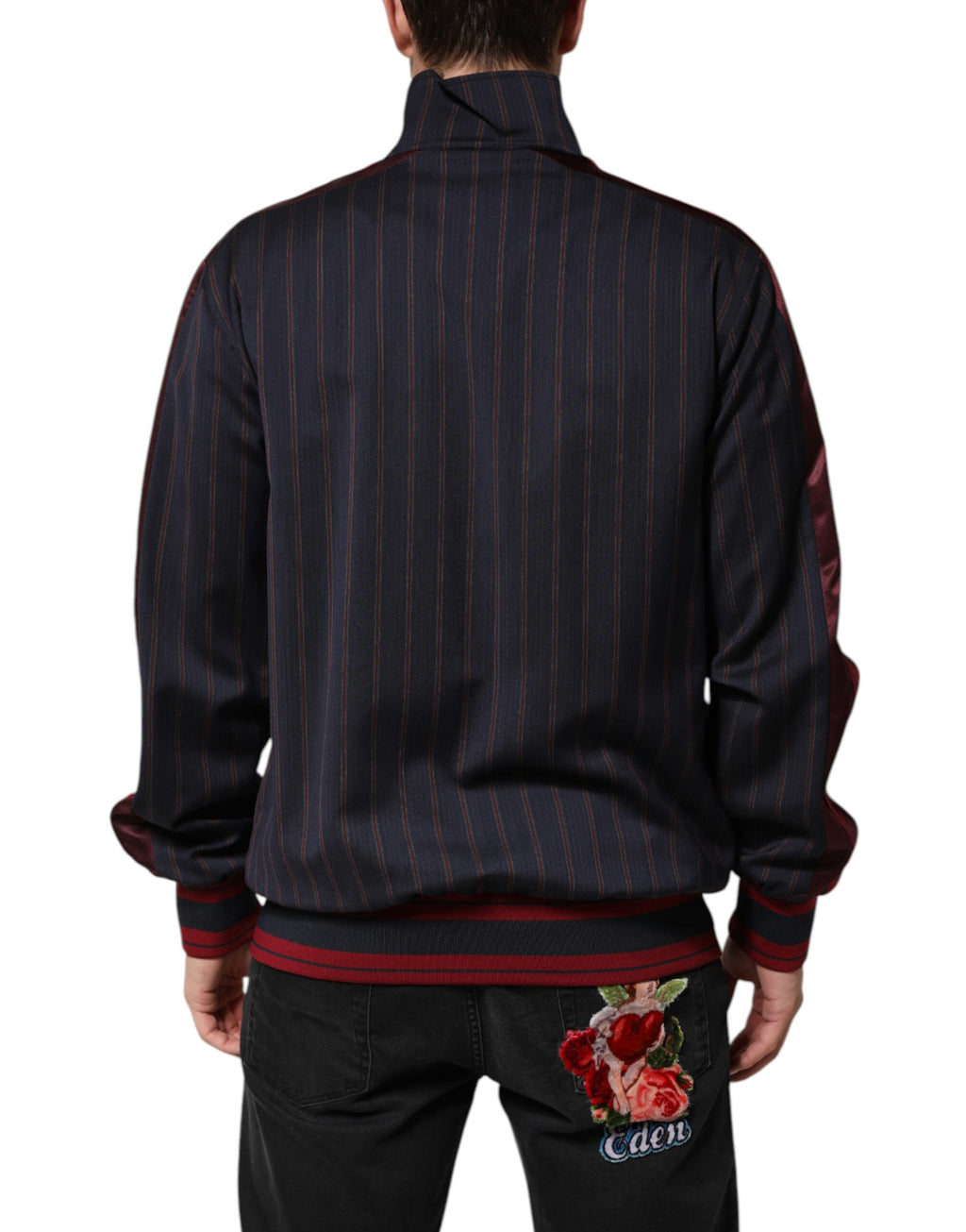Dolce & Gabbana Blau-rot gestreifte Logo-Plakette Full Zip Jacke