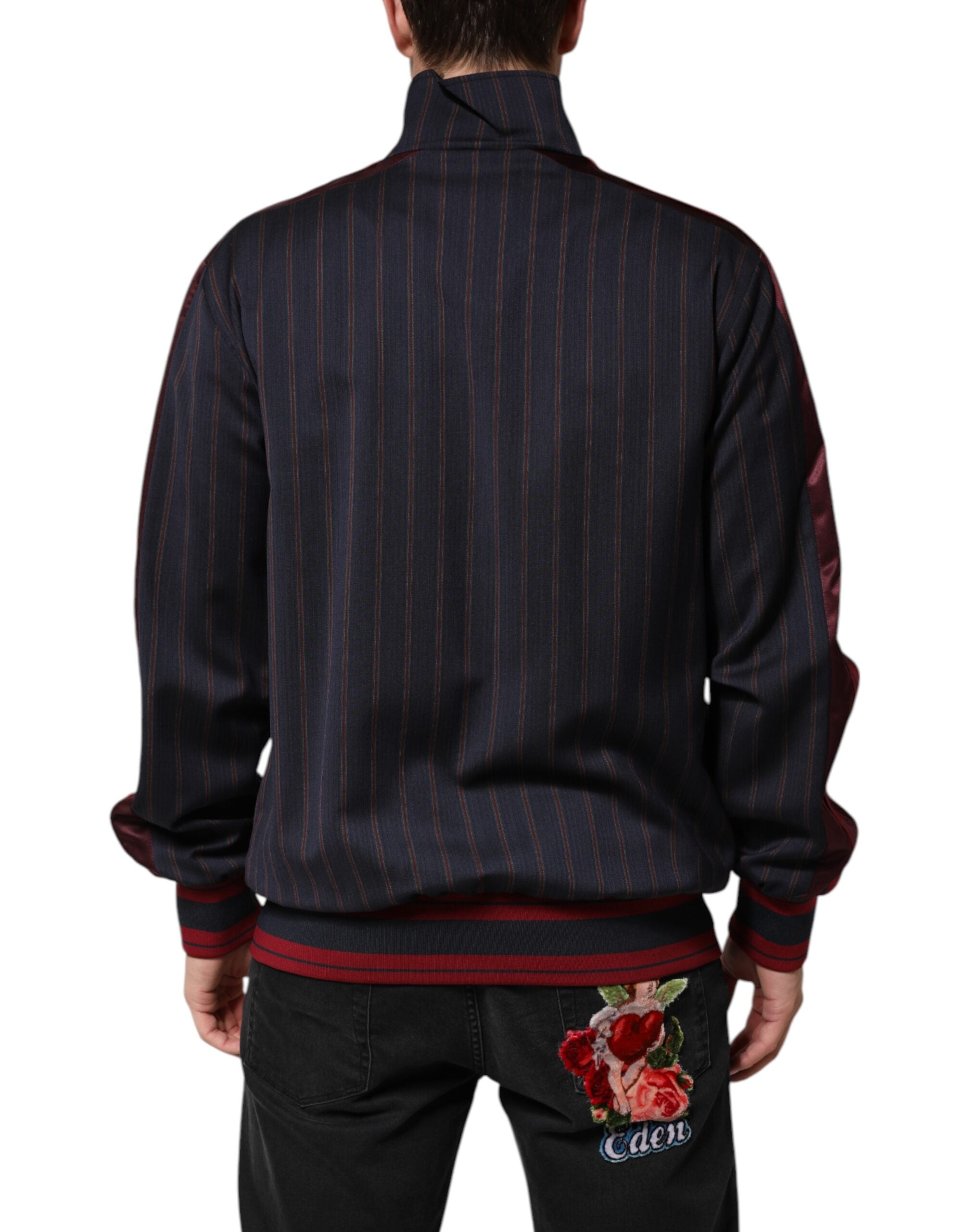 Dolce & Gabbana Blau-rot gestreifte Logo-Plakette Full Zip Jacke