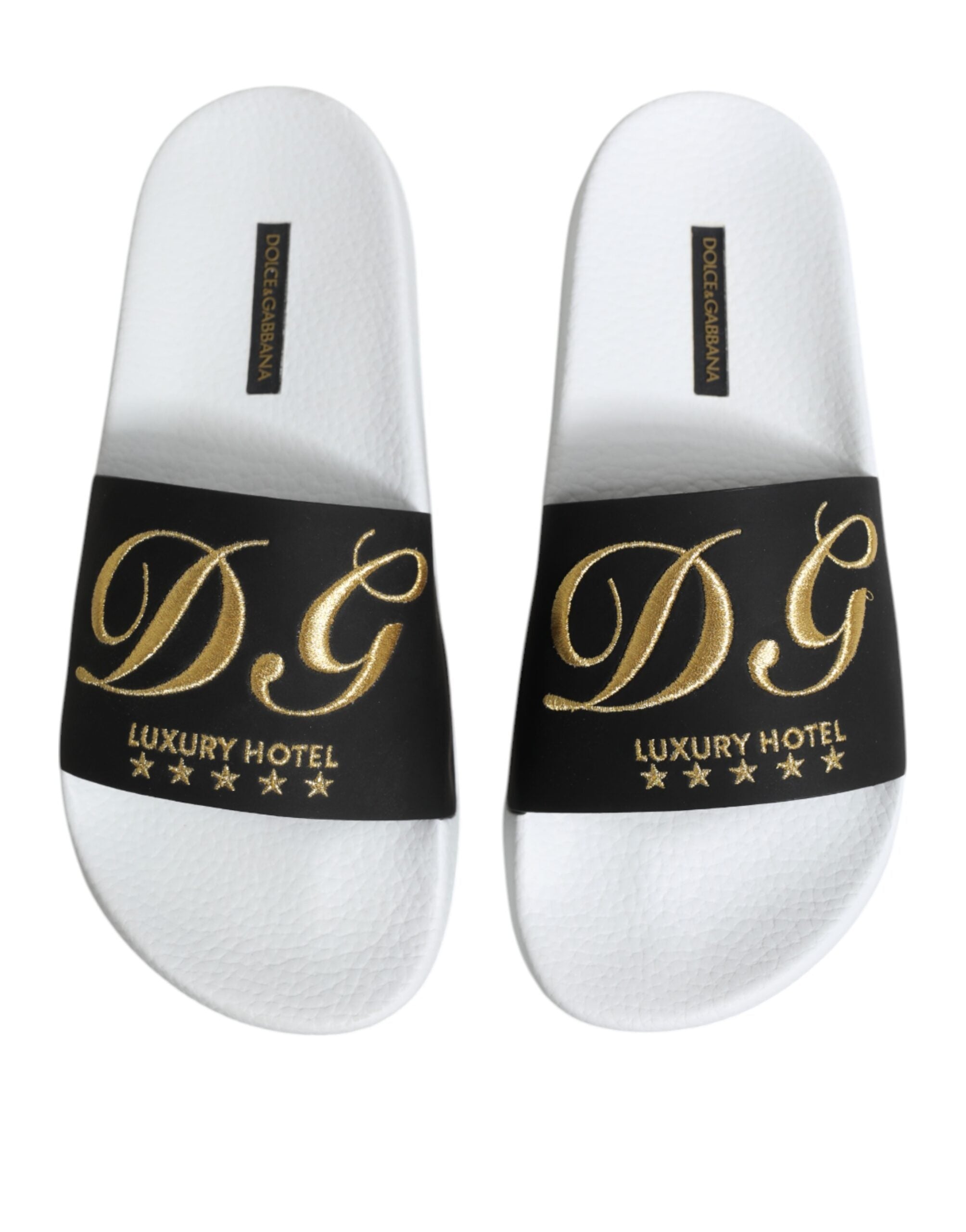 Dolce & Gabbana Weiß Schwarz Leder Sandalen Beachwear Schuhe
