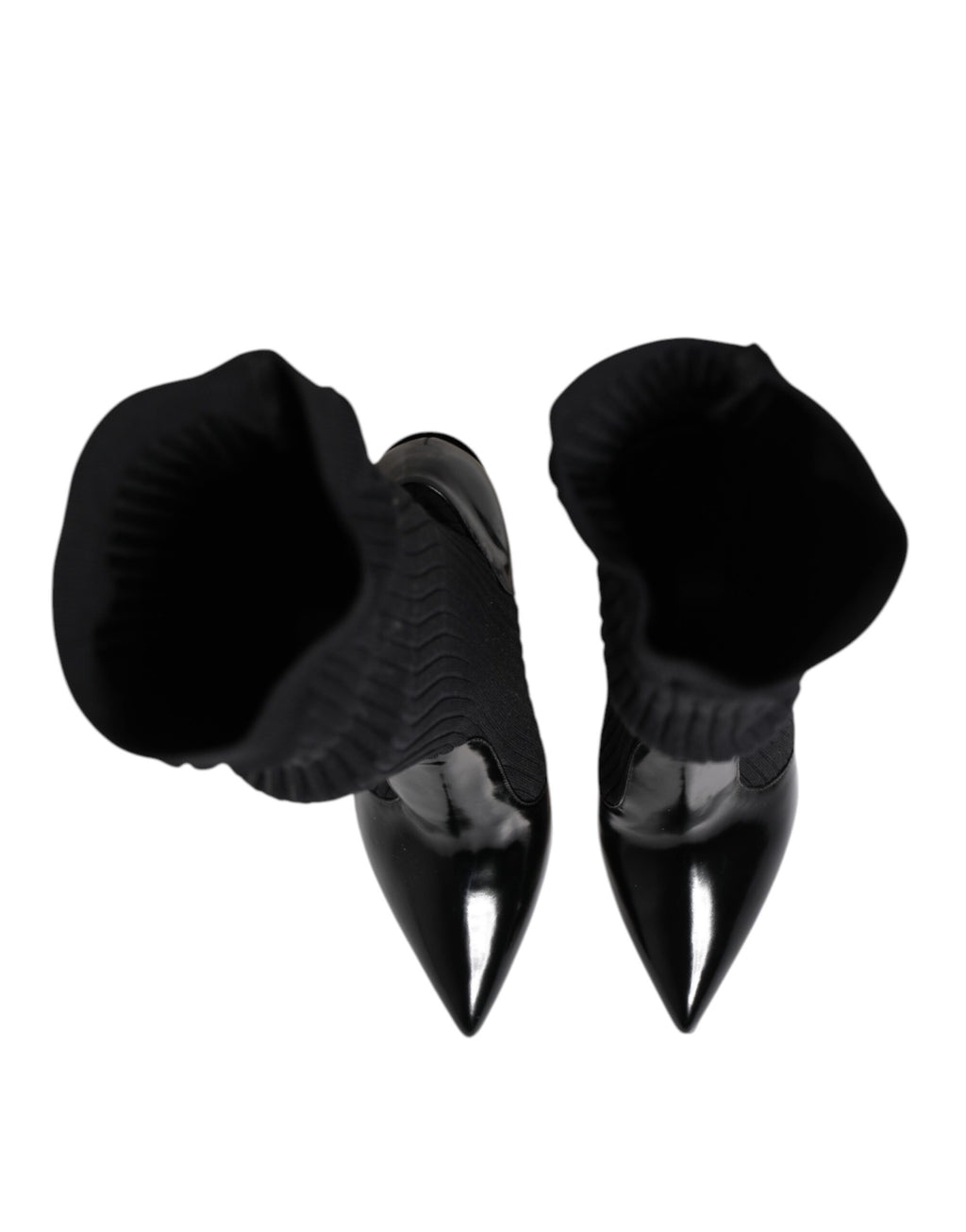 Dolce & Gabbana Black Leather Rib-Knit Knee-High Boots Shoes