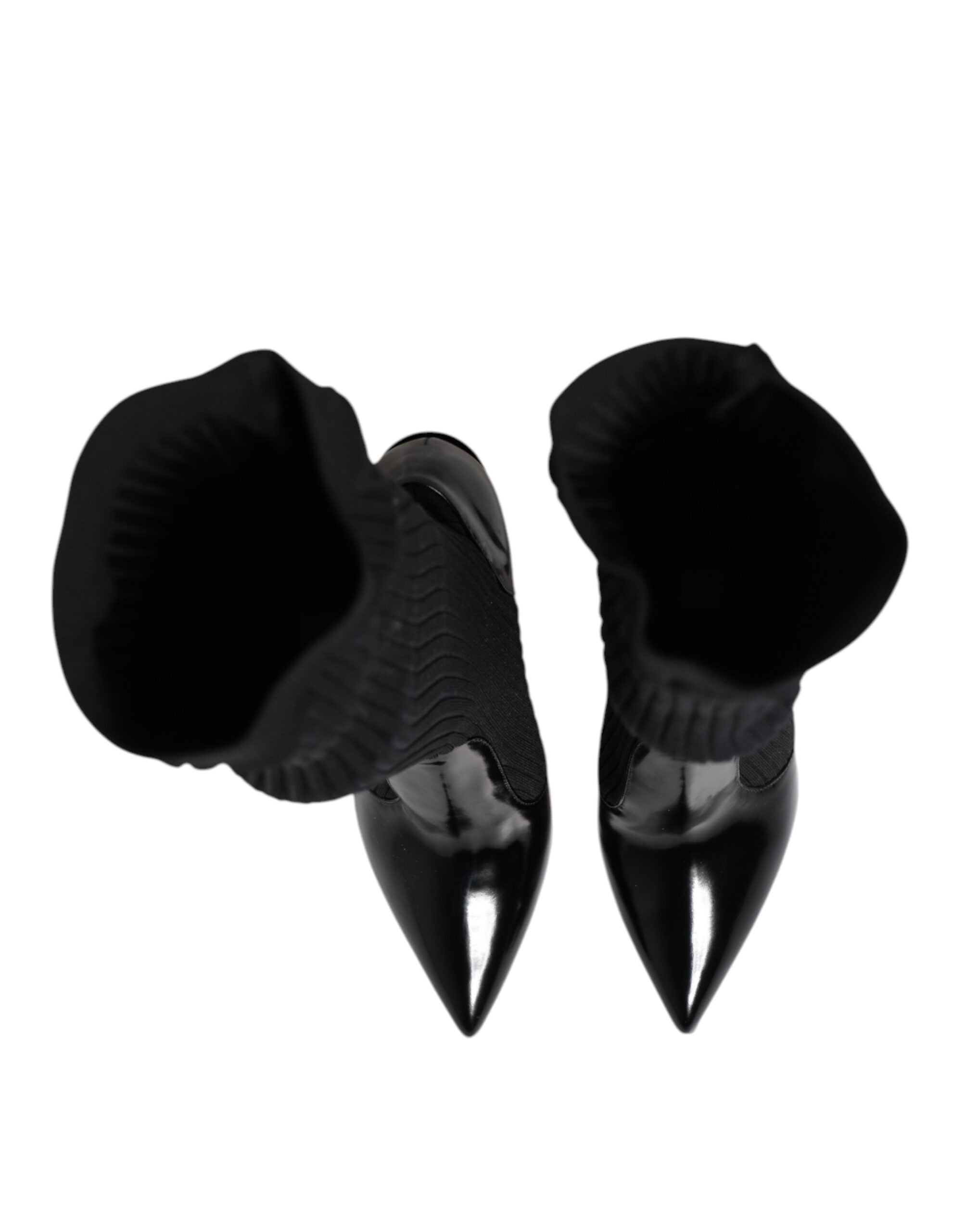 Dolce & Gabbana Black Leather Rib-Knit Knee-High Boots Shoes