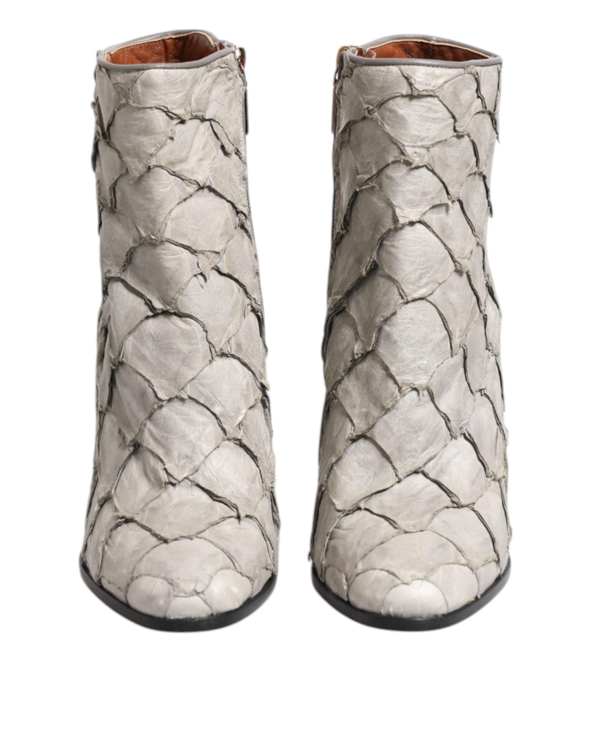 Dolce & Gabbana White Leather Heels Ankle Boots Shoes