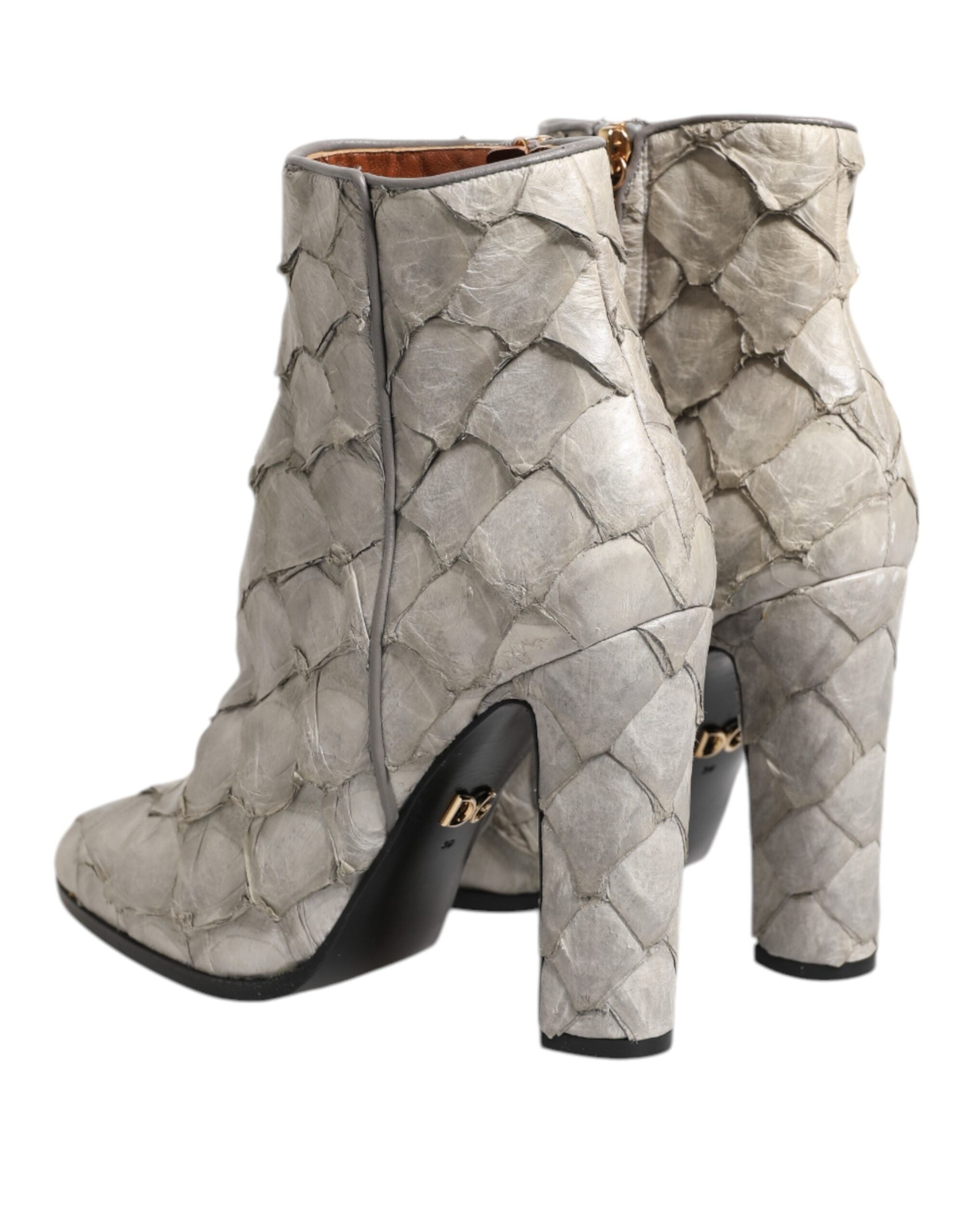 Dolce & Gabbana White Leather Heels Ankle Boots Shoes