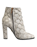 Dolce & Gabbana White Leather Heels Ankle Boots Shoes