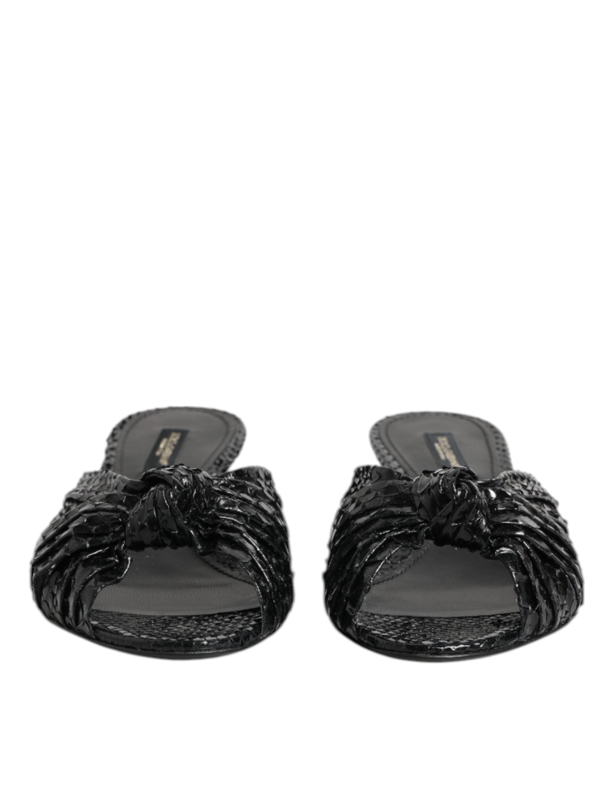 Dolce & Gabbana Black Leather Heels Sandals Shoes
