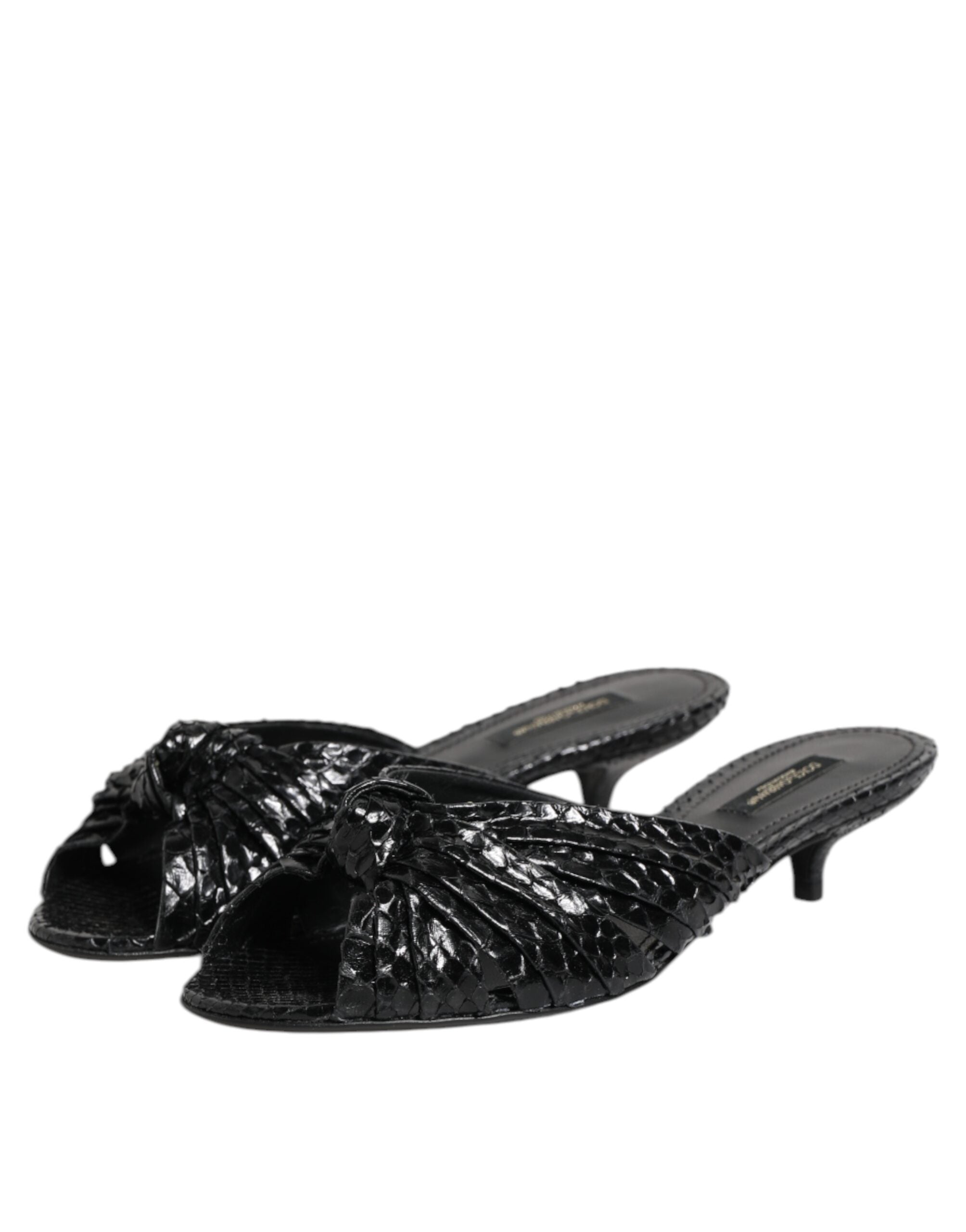 Dolce & Gabbana Black Leather Heels Sandals Shoes