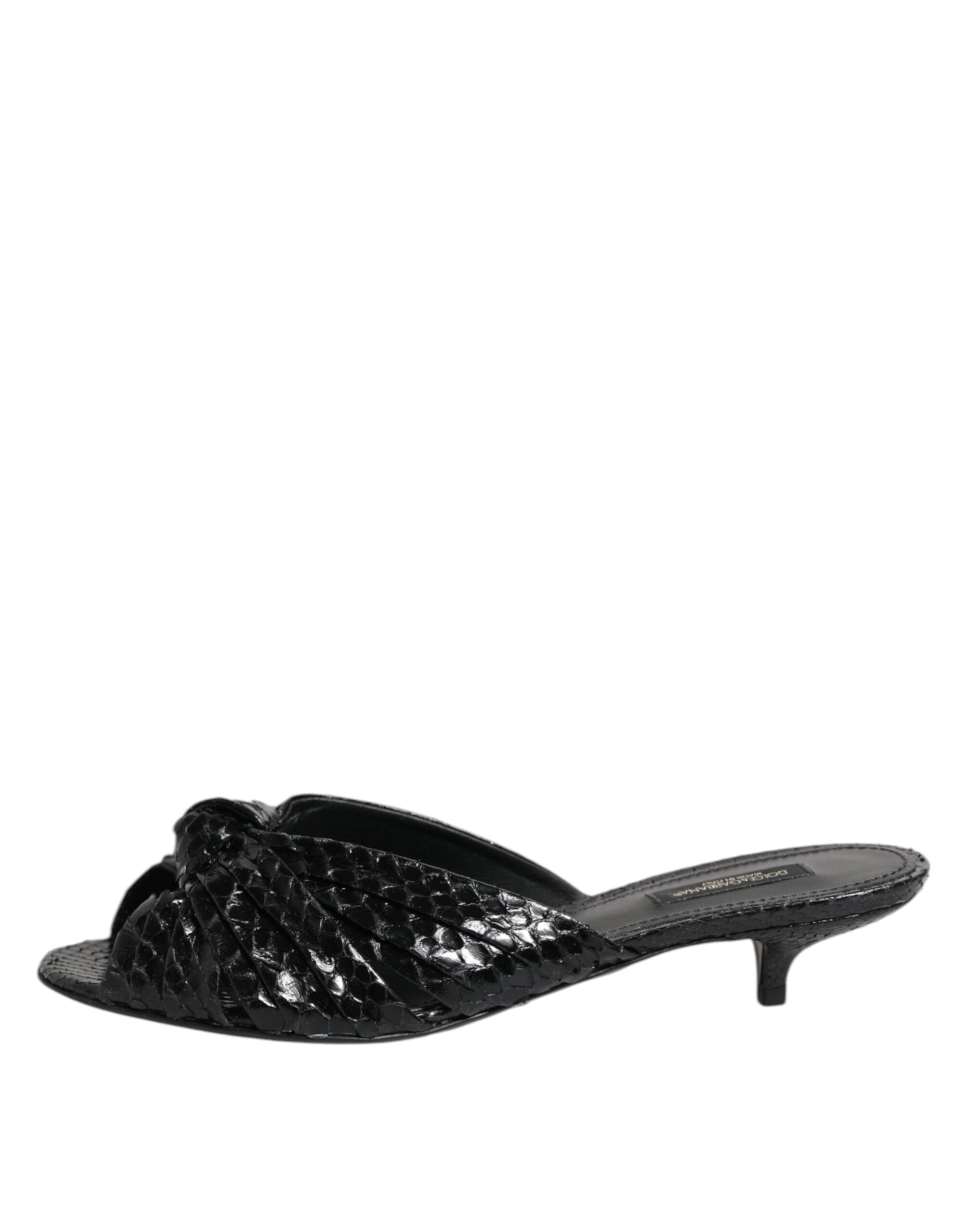 Dolce & Gabbana Black Leather Heels Sandals Shoes