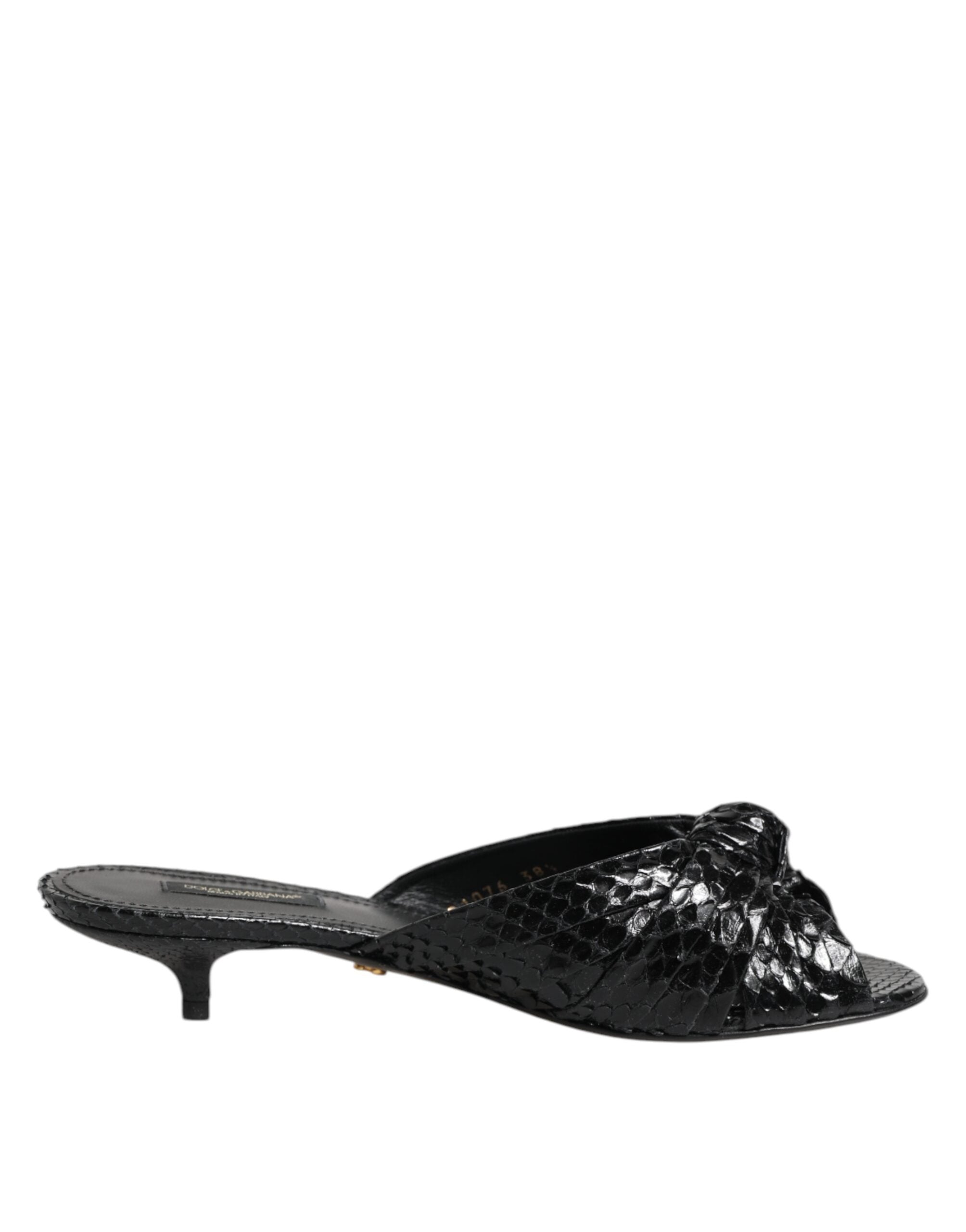 Dolce & Gabbana Black Leather Heels Sandals Shoes