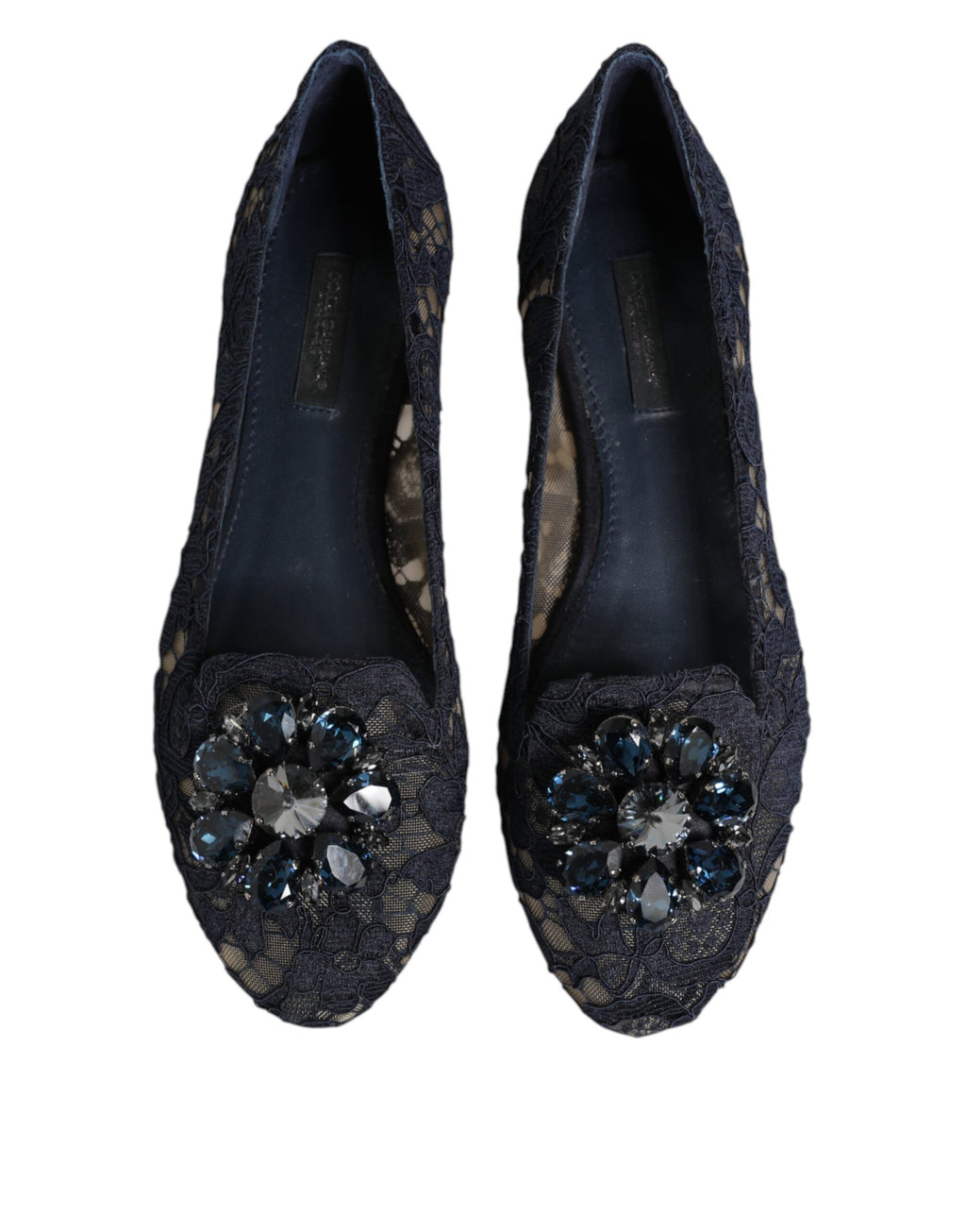 Dolce & Gabbana Blue Taormina Lace Crystal Flats Shoes