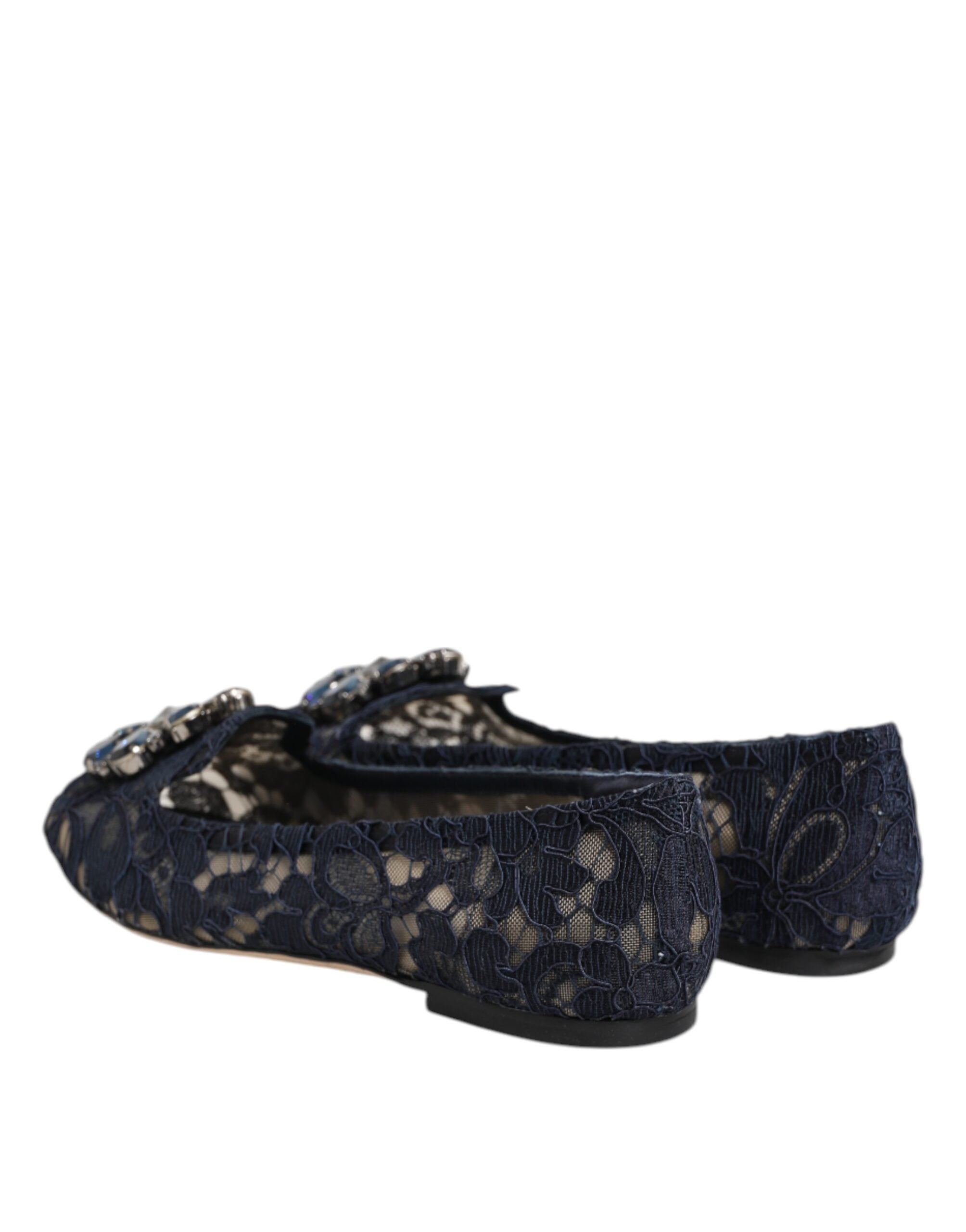 Dolce & Gabbana Blue Taormina Lace Crystal Flats Shoes