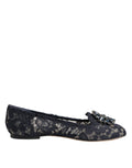 Dolce & Gabbana Blue Taormina Lace Crystal Flats Shoes