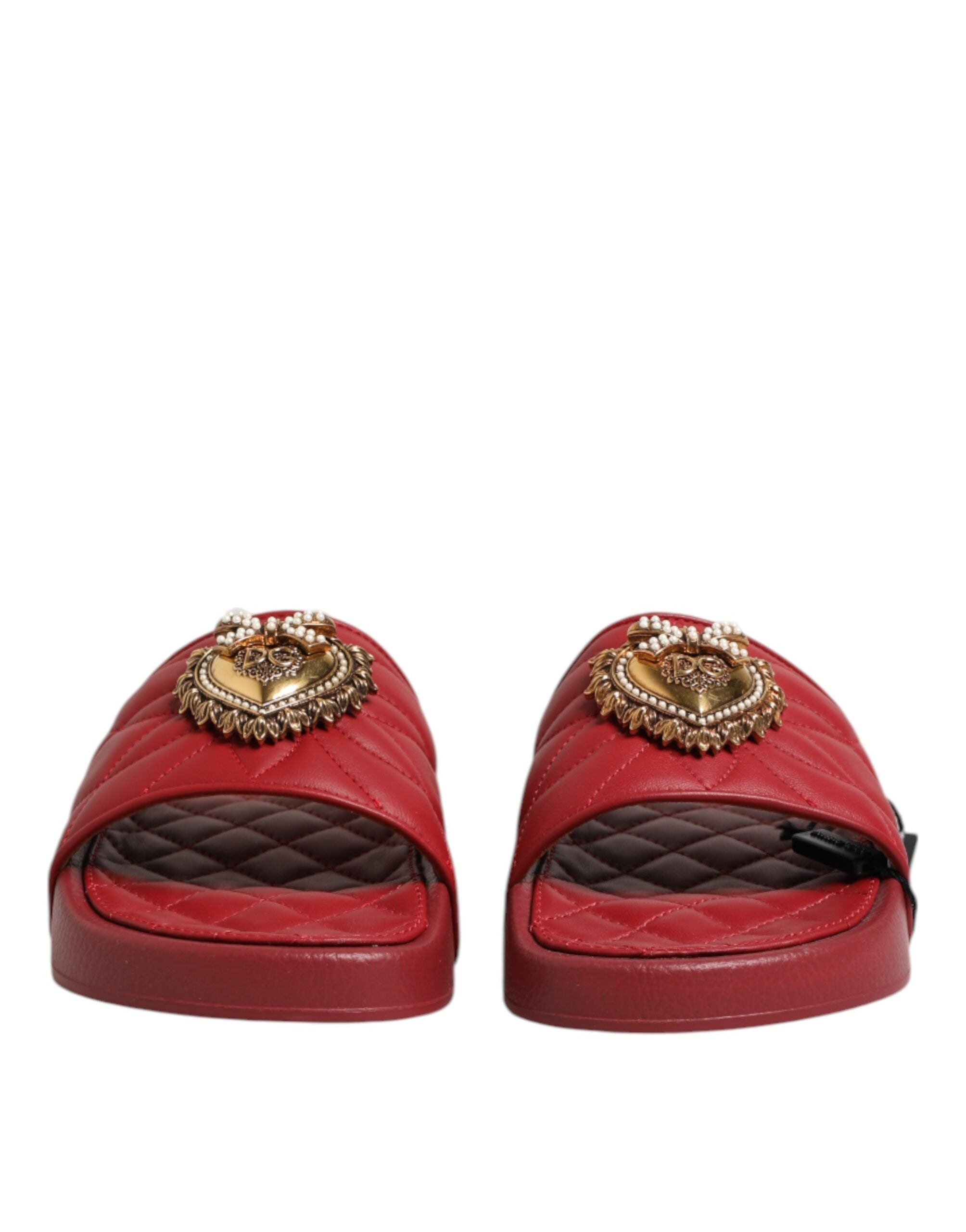 Dolce & Gabbana Red Devotion Matelassé Leather Mules