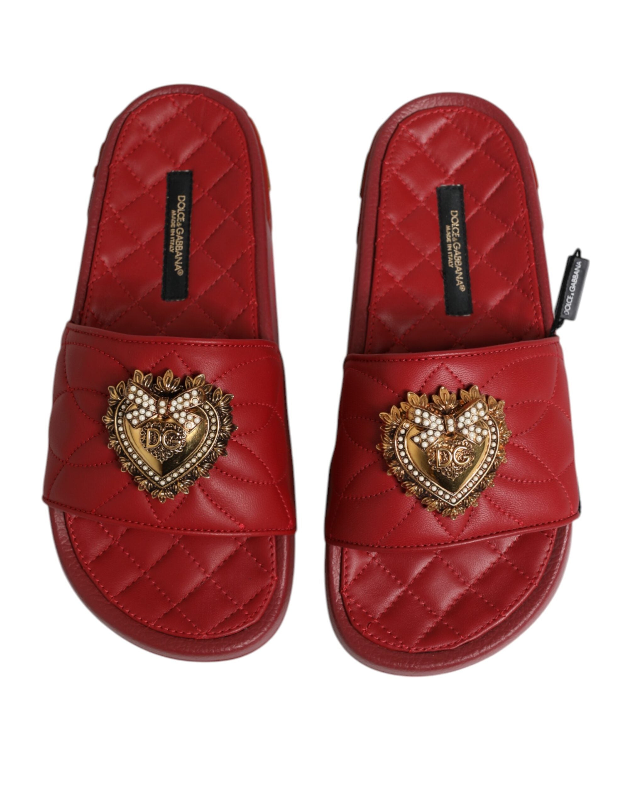 Dolce & Gabbana Red Devotion Matelassé Leather Mules