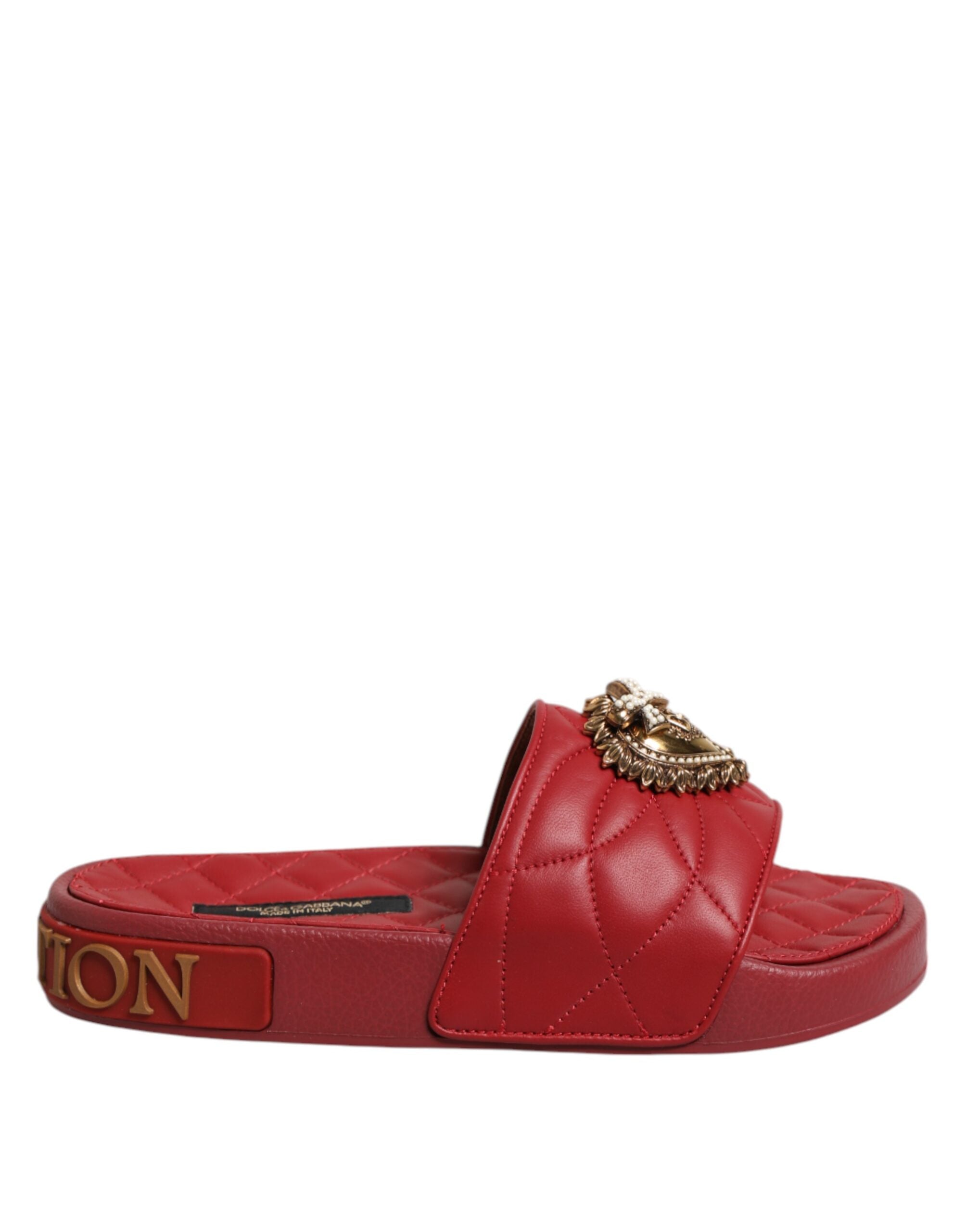 Dolce & Gabbana Red Devotion Matelassé Leather Mules
