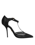 Dolce & Gabbana Schwarz Mesh T-strap Stiletto High Heels Schuhe