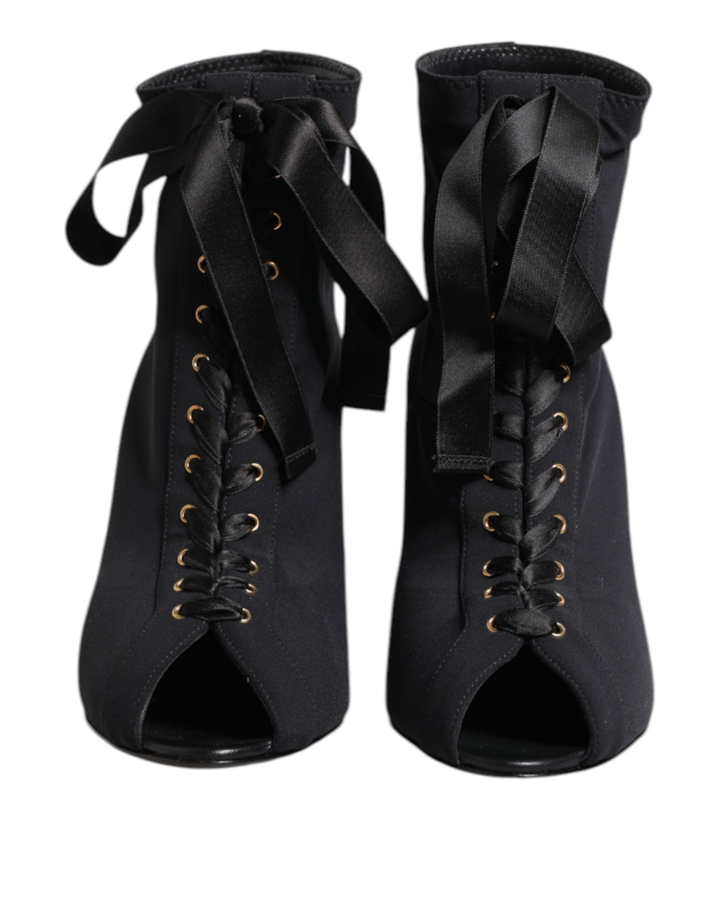Dolce & Gabbana Black Stiletto Heel Lace Up Boots Shoes
